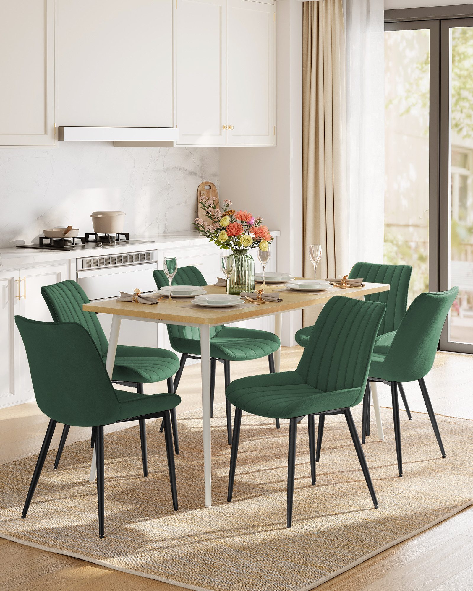 SONGMICS Esszimmerstuhl Küchenstuhl aus Samt, Polsterstuhl mit Armlehnen, Loungesessel (6 St), bis 120 kg belastbar, für Esszimmer, Küche, Stahlbeine, Polsterst – Bild 3 von 5