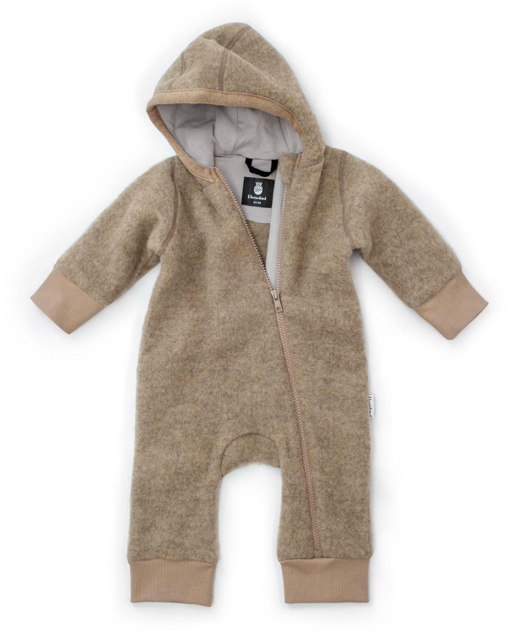 Ehrenkind Fleeceoverall mit Kapuze, Wollfleece aus feinster Merinowolle (100% Bio-Merinowolle, Atmungsaktiv & temperaturausgleichend) Wollfleece-Overall