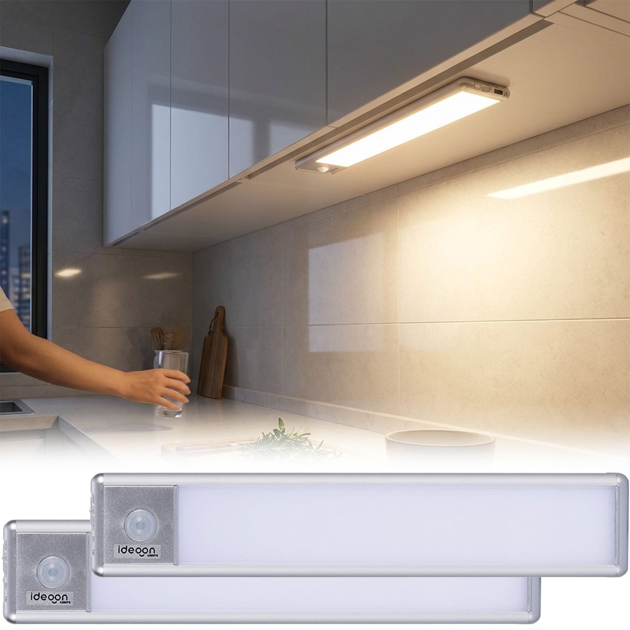 shop'n smile ideoon LED Lichtleiste 20,5cm mit Bewegungssensor: Kabellos, hell & energiesparend, Perfekt für Schrank, Flur & Küche