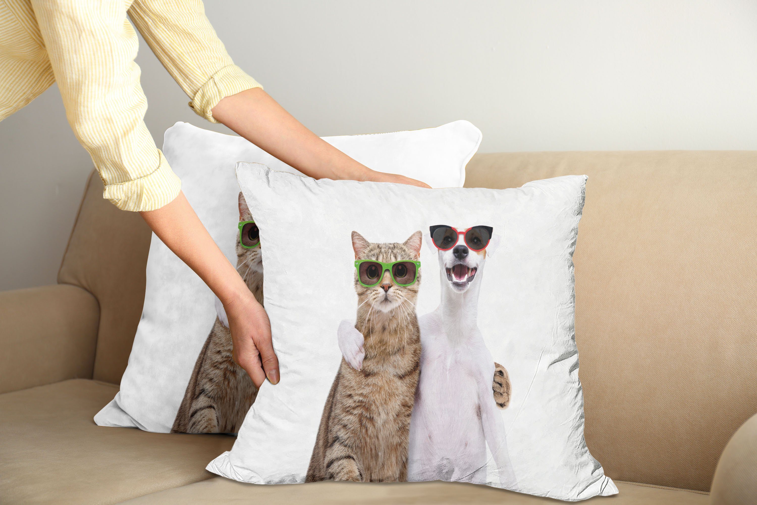 Kissenbezüge Modern Accent Doppelseitiger Digitaldruck, Hund Abakuhaus Süße in Katze (2 Stück), und Sonnenbrillen den Katze