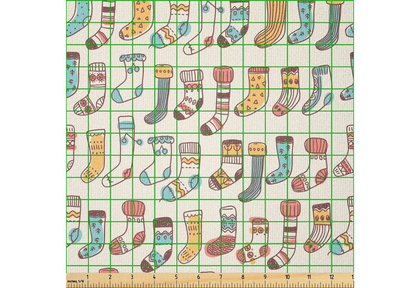 Thumbnail - Abakuhaus Stoff ausdehnbar mit Elestan für Heimwerkarbeiten und Näharbeiten, skandinavisch Doodle Socken Pattern