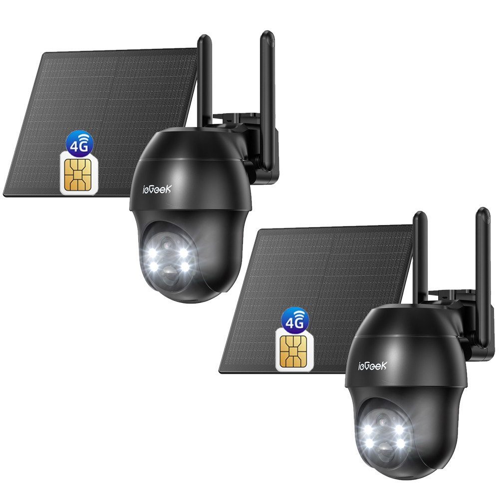 TWUFY Überwachungskamera 4G LTE überwachungskamera mit sim karte outdoor Solar Akku kamera (outdoor, Außenkamera, Außenbereich, Home,Schule,Geschäft,Wald,Farm,Campingbus,Straße, 2K 360° Kabellose Überwachung Farb/IR Nachtsicht IP66 Wasserdichte, 2-tlg., A