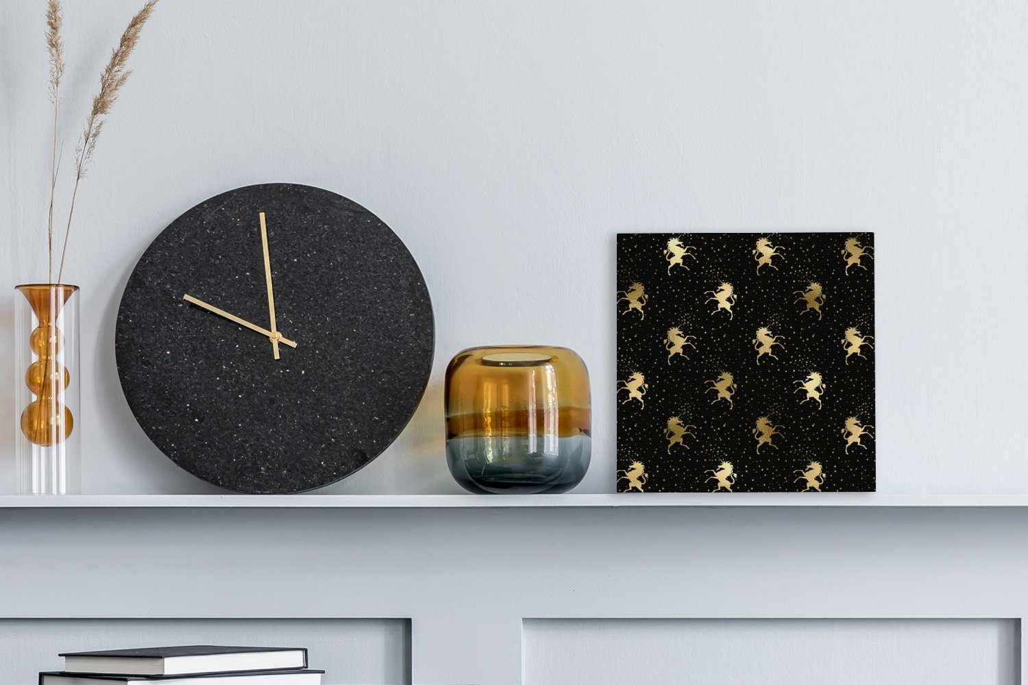 OneMillionCanvasses® Leinwandbild Muster - Leinwand Einhorn Wohnzimmer für - Gold, (1 Bilder Schlafzimmer St)