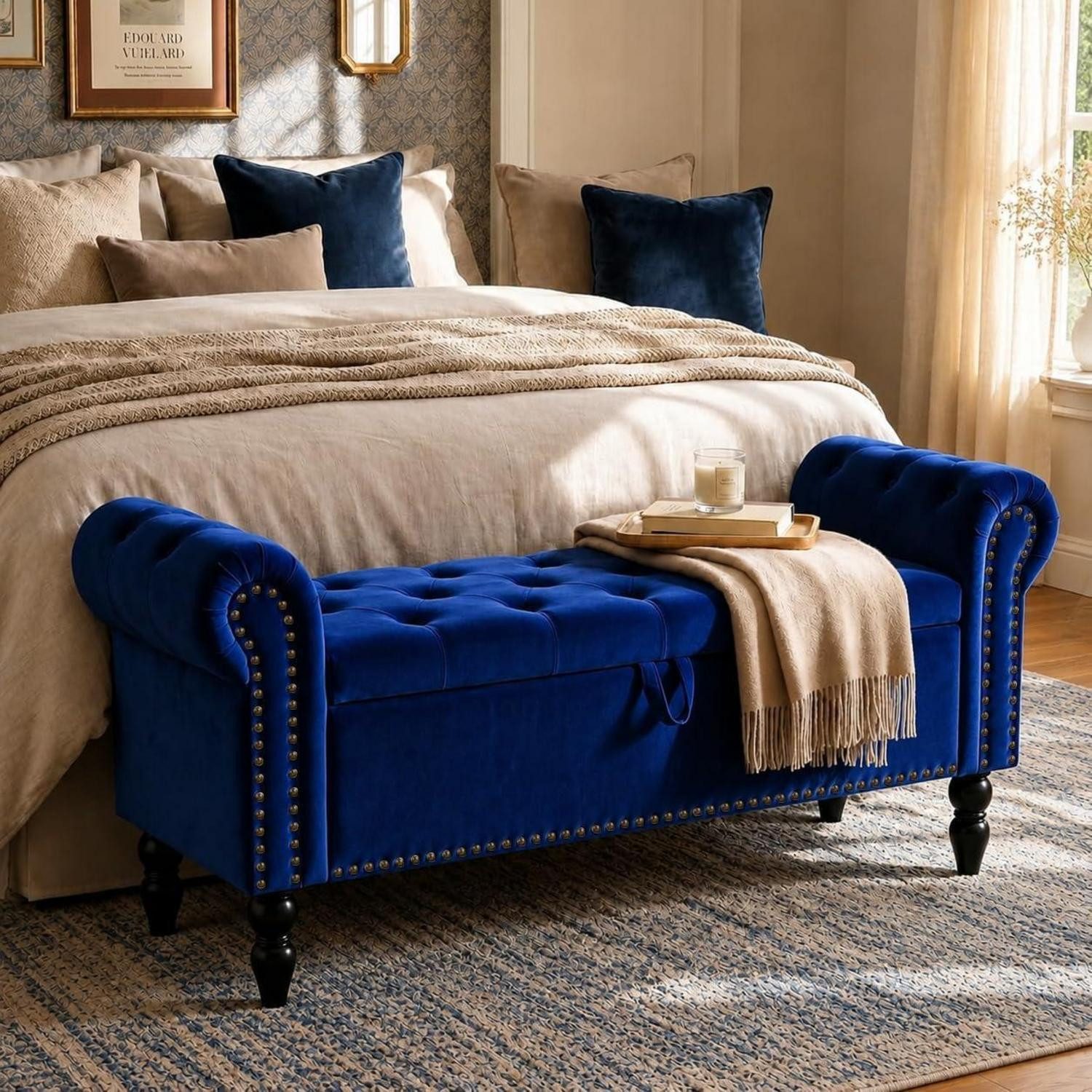 LuxusKollektion Polsterbank Sitzbank mit Stauraum 133cm Blau (1-St)
