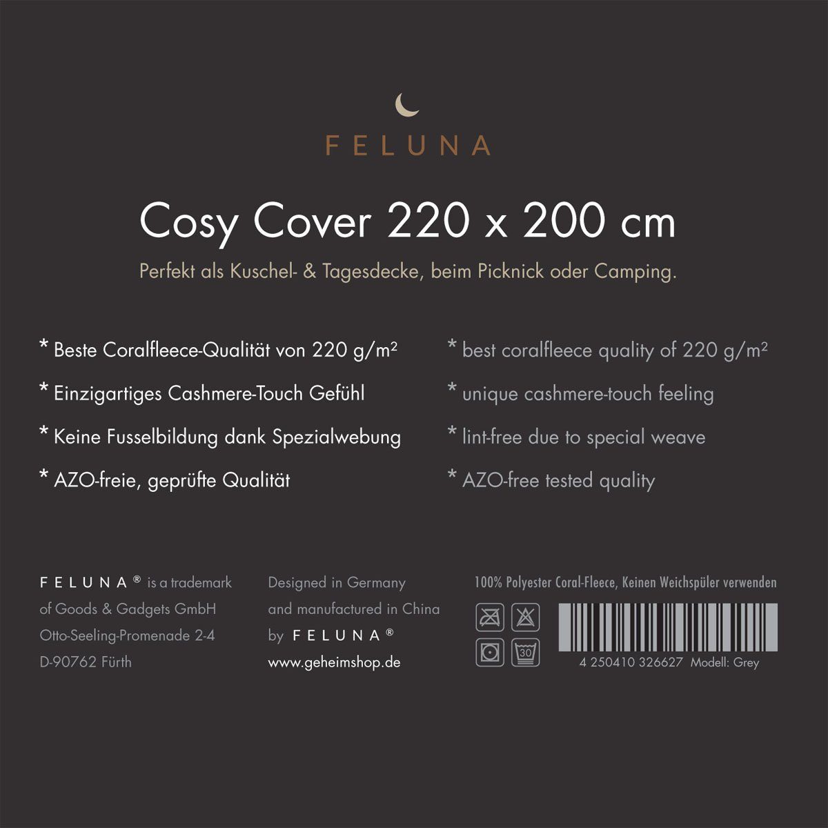 Wohndecke FELUNA Coral Fleece Kuscheldecke XXL – Superweicher Cashmere-Touch, Feluna, Tagesdecke Kaschmir-Touch 220 x 200 cm