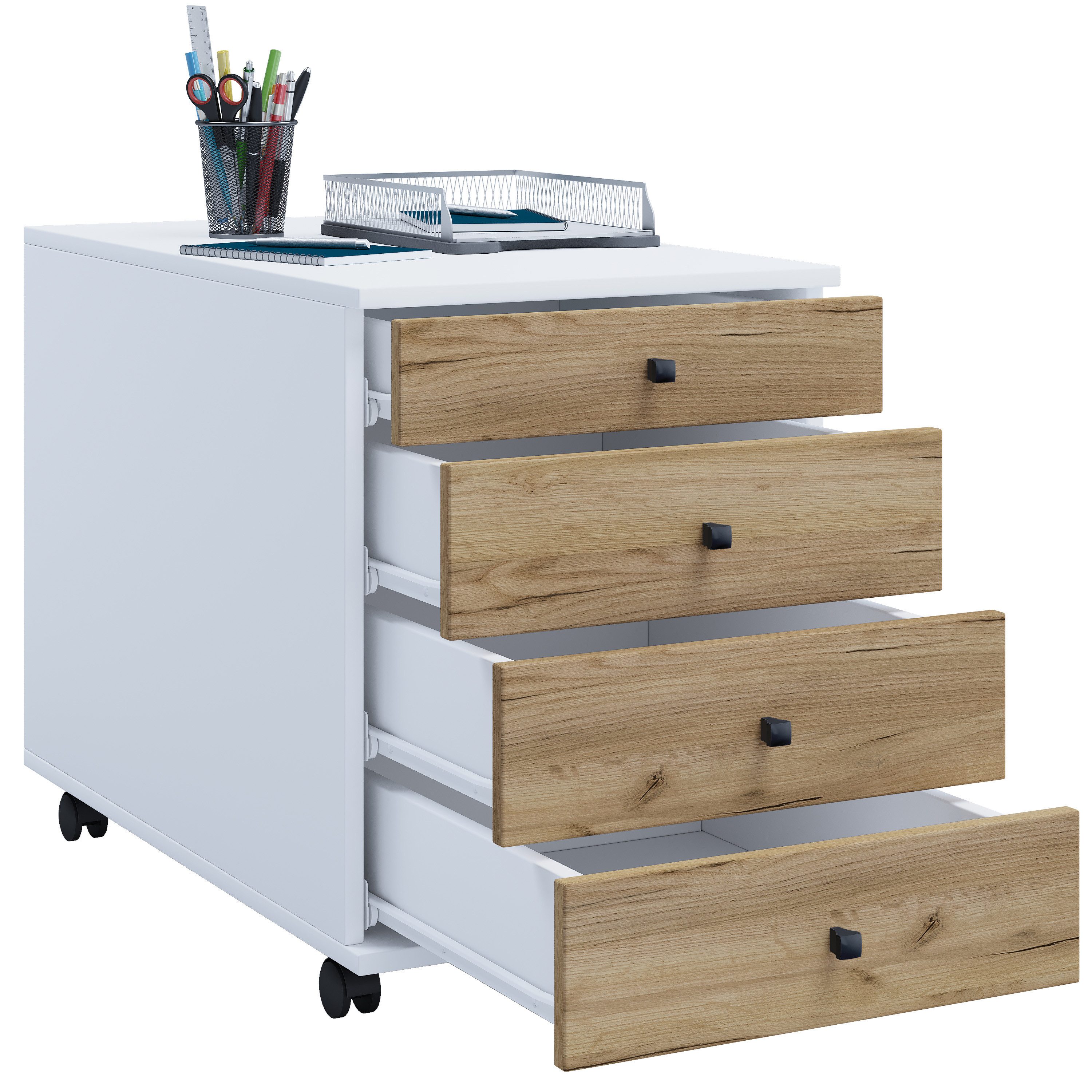VCM Rollcontainer Büroschrank Lona H. 57 x B. 42 x T. 75 cm, Beistellcontainer mit Schubladen, Bürocontainer
