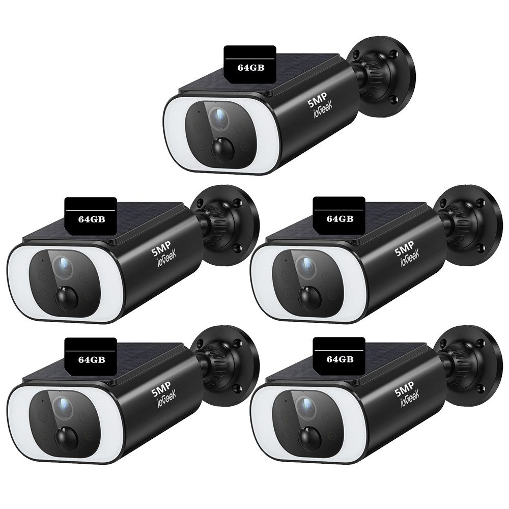 ieGeek Überwachungskamera 5MP FHD Überwachungskamera Aussen Akku mit Solarpanel (Aussen, Außenbereich, Innenbereich, Innenbereich Sicherheit, Außenbereich Sicherheit, Überwachung, 100% Kabellose Kamera Überwachung Aussen Solar Flutlicht, 5-tlg., 2-Wege-Audio 2,4GHz WLAN Fernzugriff PIR-Bewegungserkennung, Farbnachtsicht Alexa-kompatibel Kamera Überwachung)