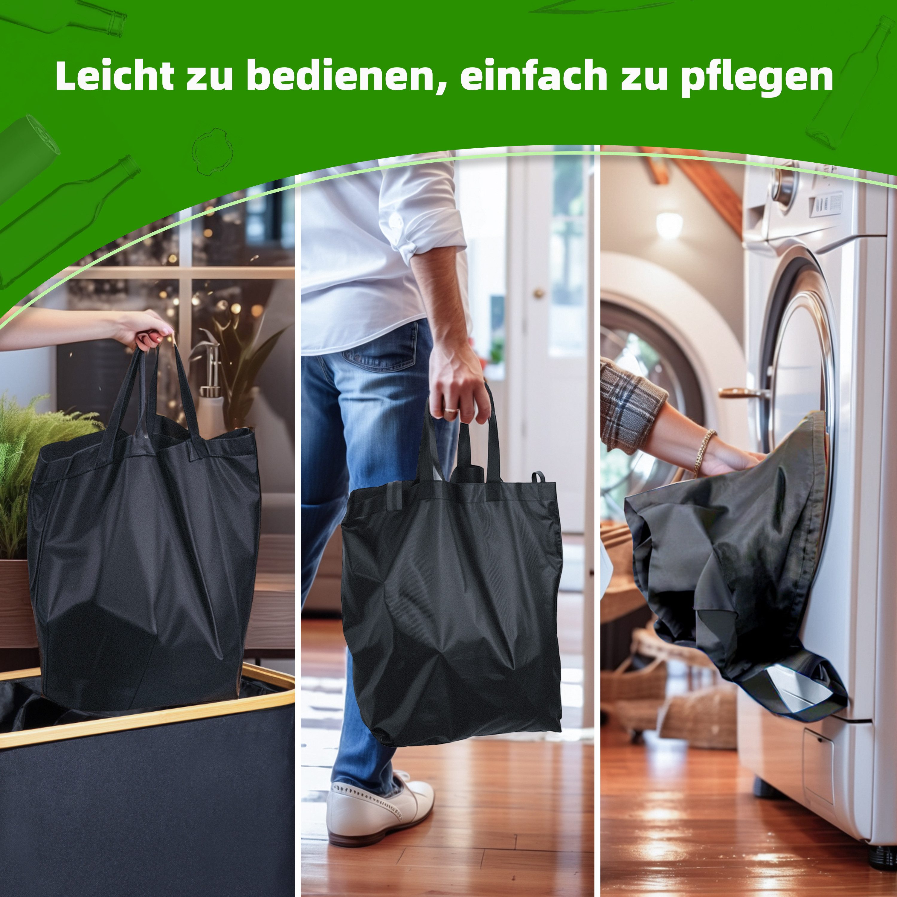 Zedelmaier Fangsack Pfandflaschen Auffangbehälter mit Deckel und XXL Tragetaschen, für Recycling, großes Fassungsvermögen für die Aufbewahrung, 140 l – Bild 5 von 5