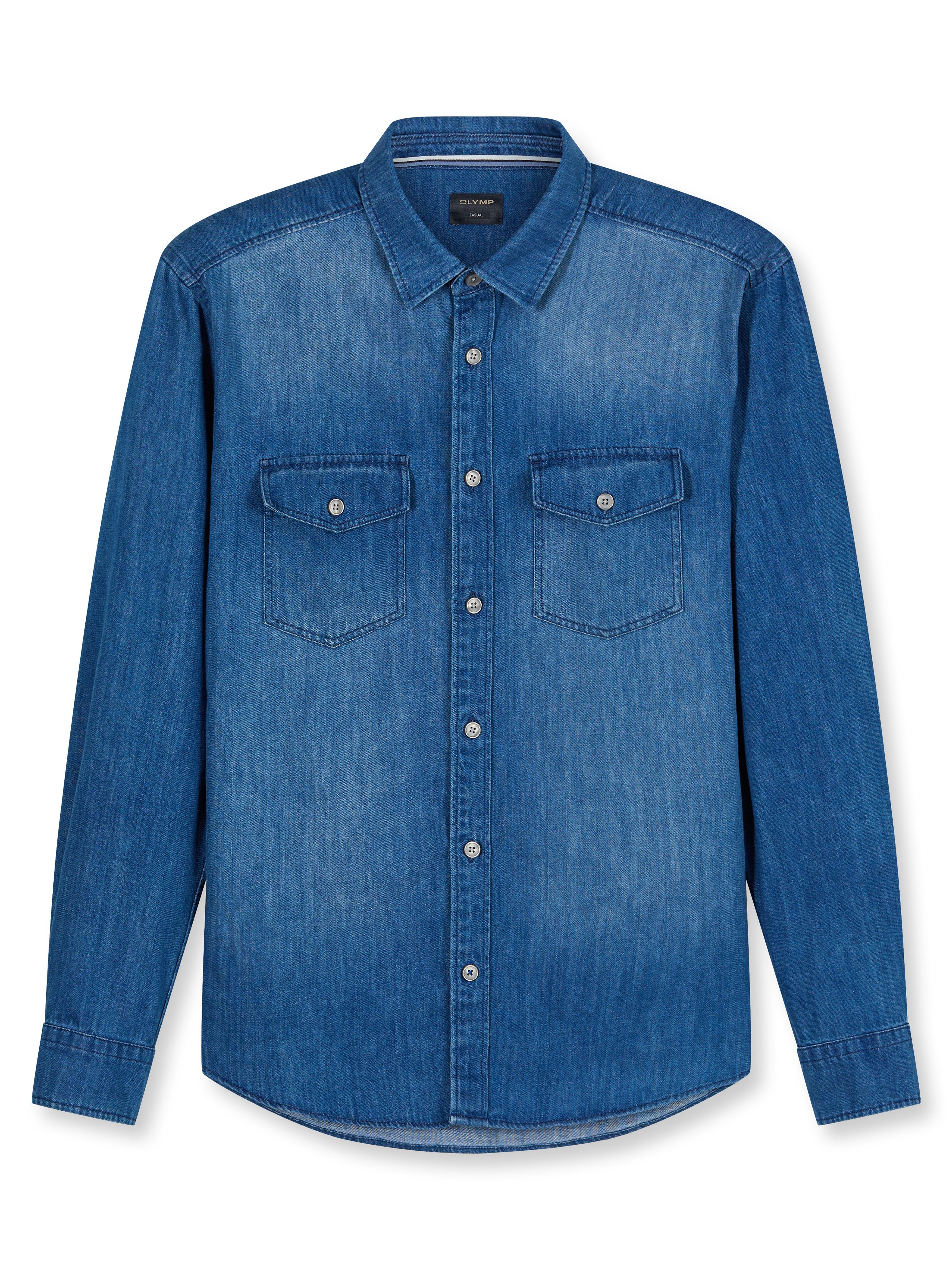 OLYMP Jeanshemd Casual im Denim-Look, Kentkragen