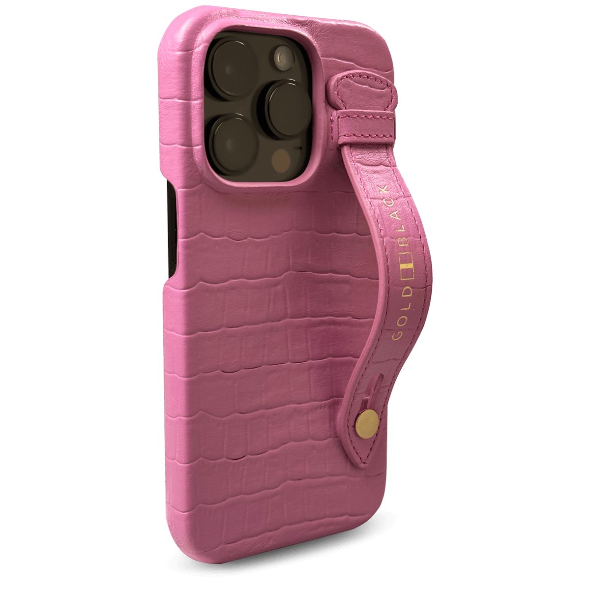 GOLDBLACK Handyhülle GOLDBLACK iPhone 14 Pro Slim Lederhülle Kroko-Prägung pink mit