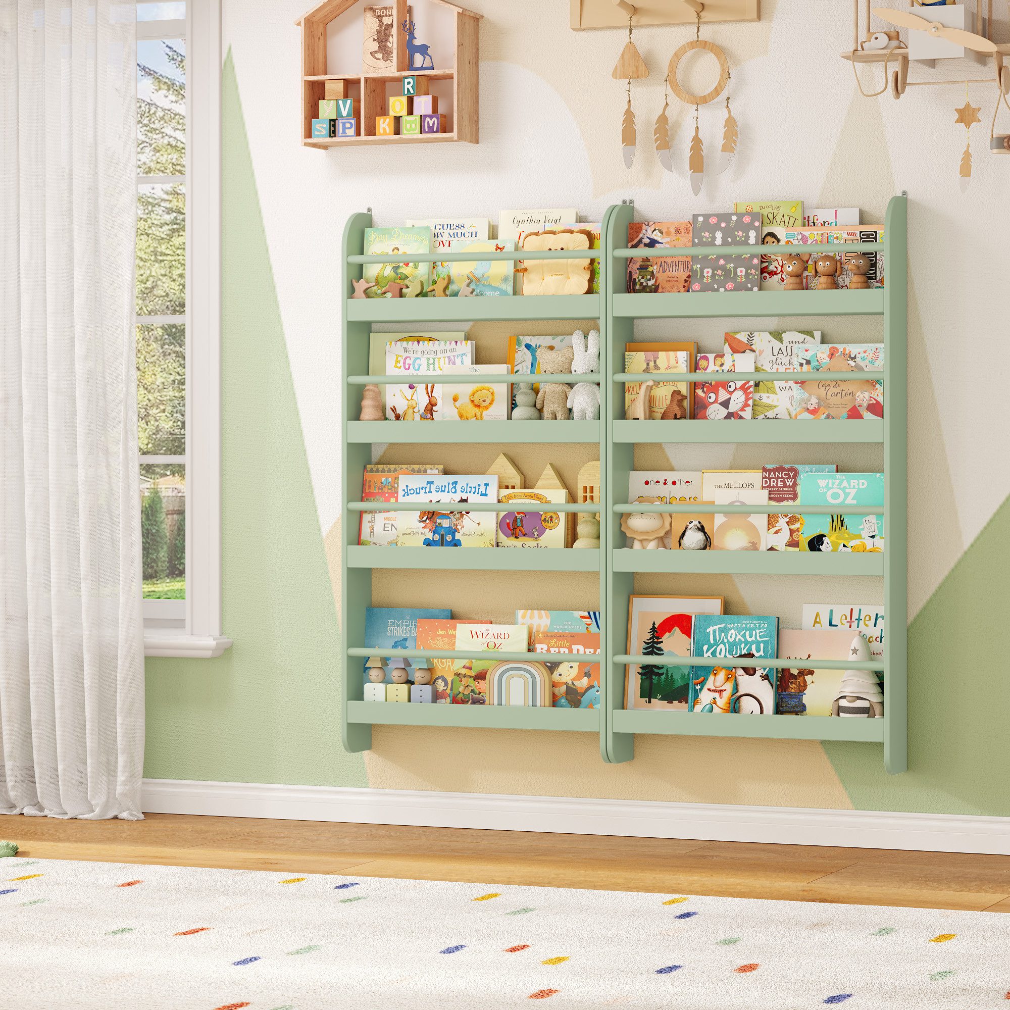 Homfa Kinderregal Kinderbücherregal Wandregal, Bücherregal mit 4 Ablagen aus Holz 112x58x12 cm