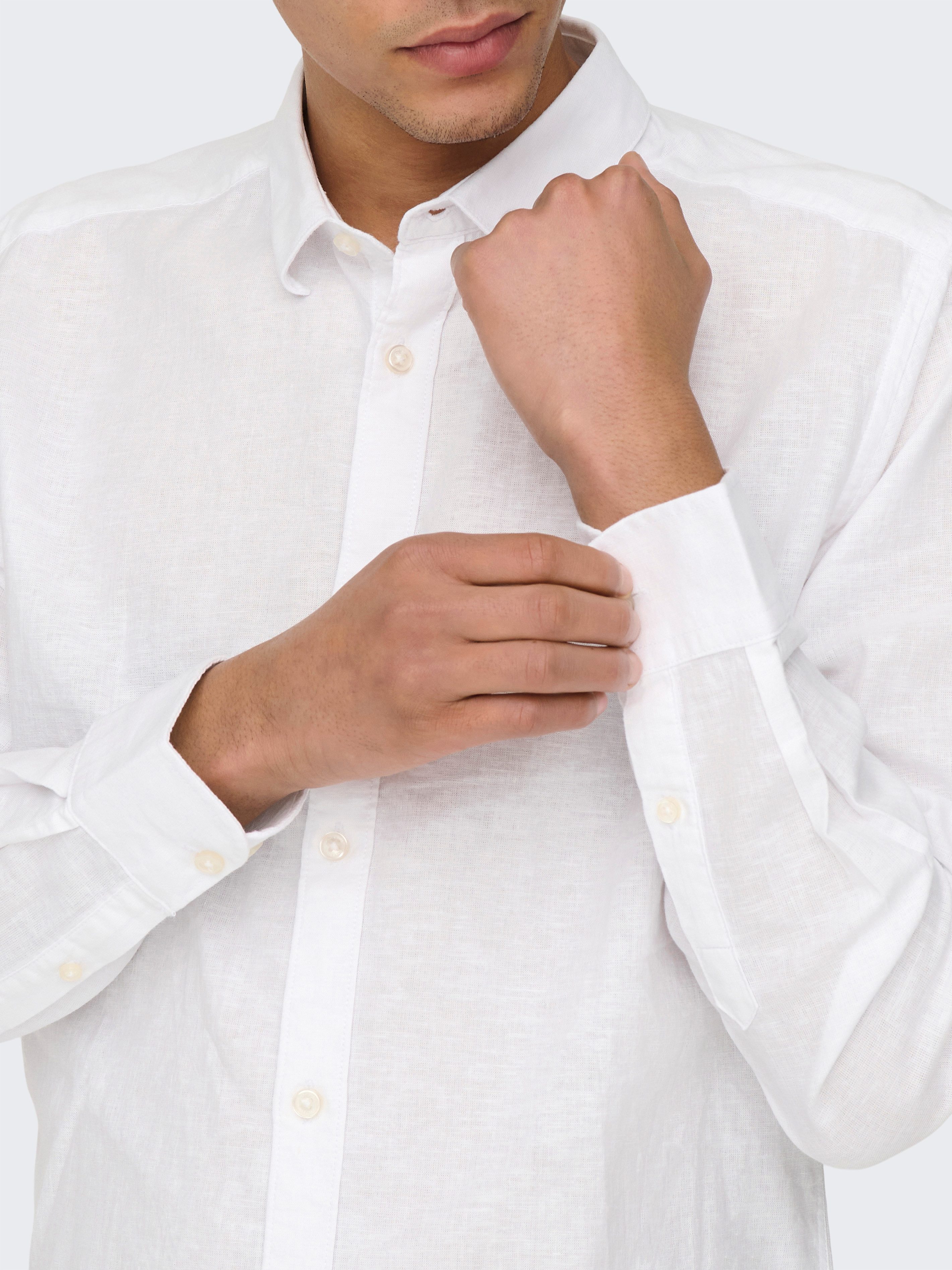 ONLY & SONS Langarmhemd ONSCAIDEN LS SOLID LINEN SHIRT NOOS Baumwollmischung mit Leinen, slim fit