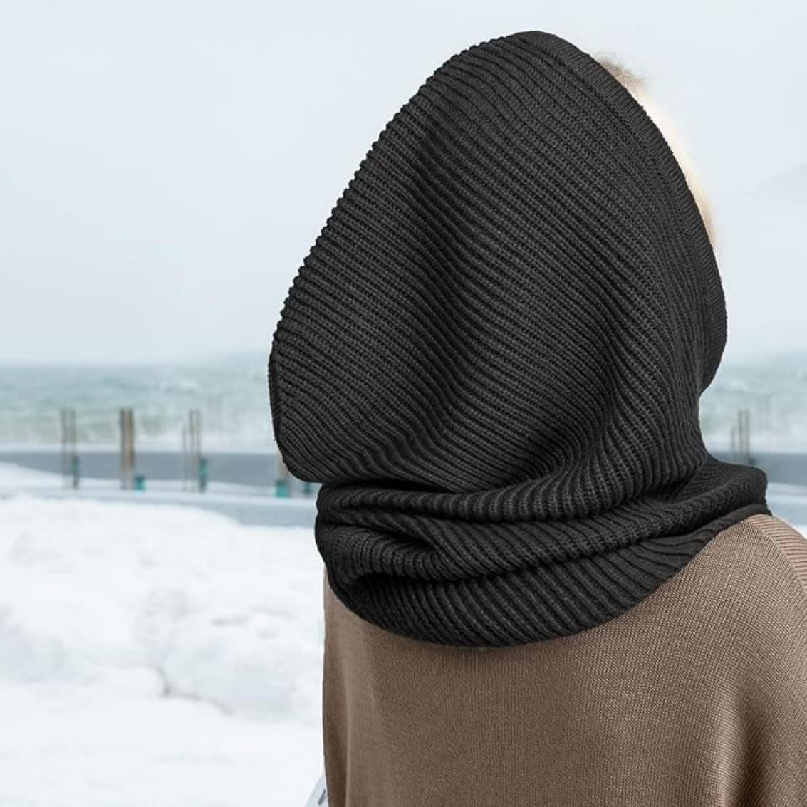 Oemmn Strickmütze Mütze Damen Winter, Strickmützen Warme Kapuzen Schal – Bild 4 von 5