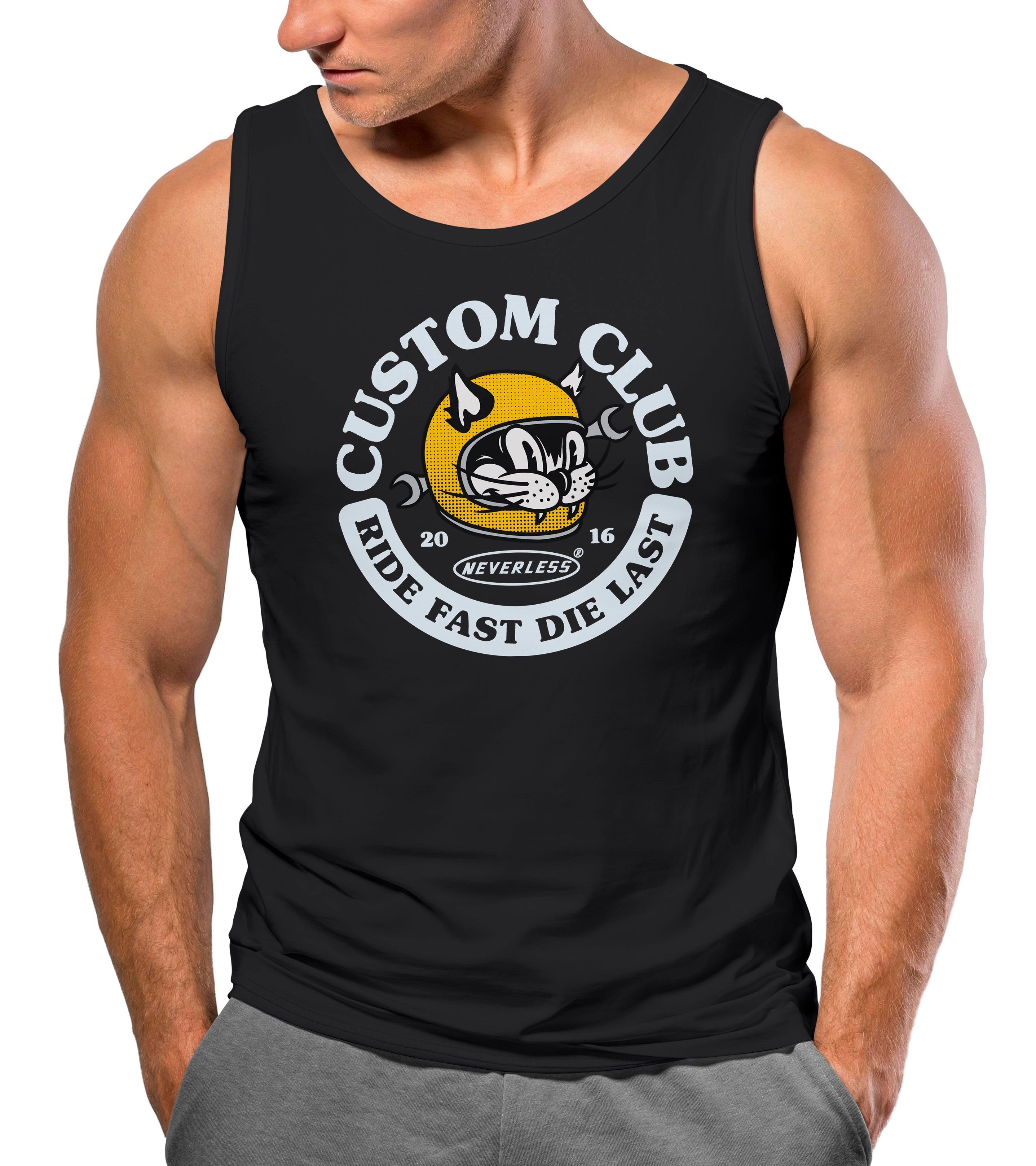 Neverless Tanktop Herren Tank-Top Biker Motiv Racing Cat Schriftzug Ride Fast Die Last Fashion Streetstyle Muskelshirt Muscle Shirt Neverless® mit Print