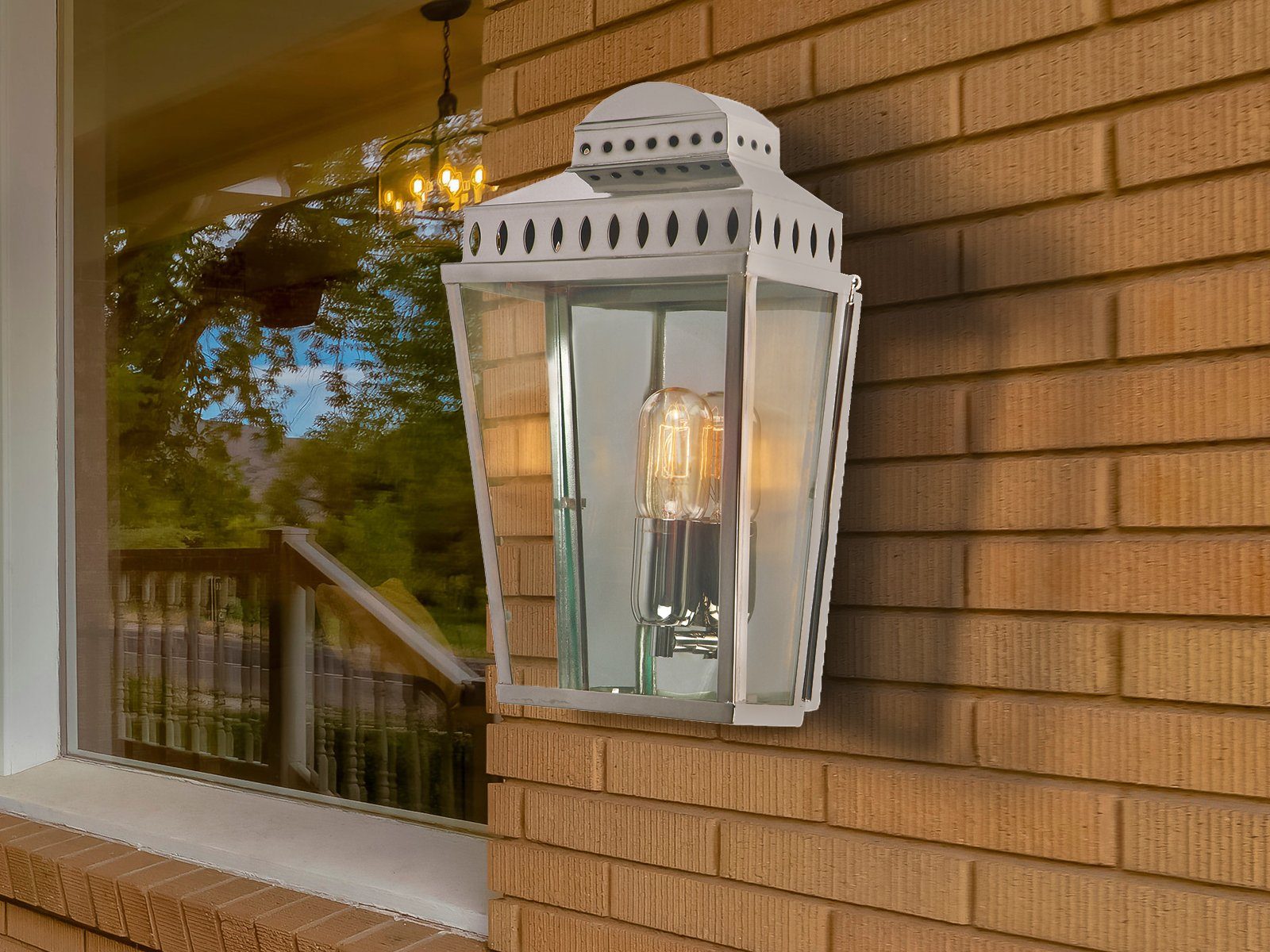 wechselbar, warmweiß, LED 37,5cm LED Außenlicht Hauswand Silber Außen-Wandleuchte, Landhausstil, Fassadenbeleuchtung LED meineWunschleuchte Höhe