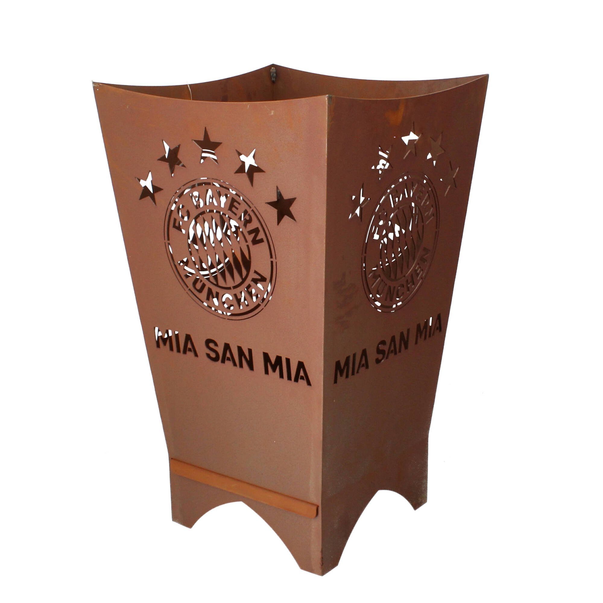 Ferrum Art Design Feuerkorb Ferrum Feuerkorb Mia san mia FC-Bayern eckig Edelrost, (1-St)