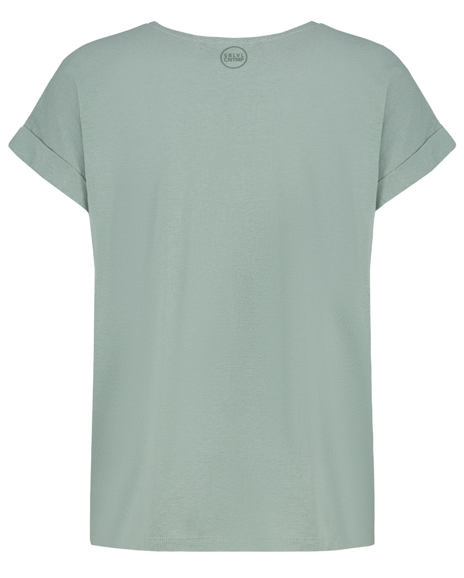 SUBLEVEL T-Shirt Damen Shirt Turn-Up Ärmel Weiches Basic Shirt Rundhals Kurzarm Baunwolle Modal Mix, super soft, unifarben, markenlogo – Bild 4 von 5