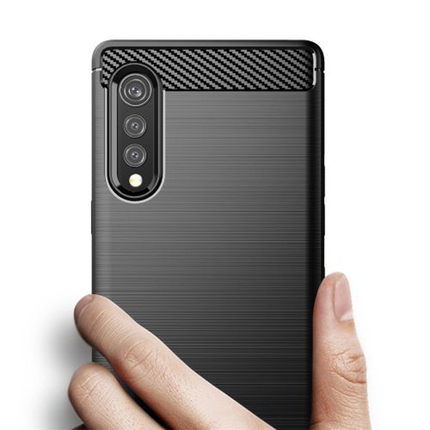betterfon Handyhülle Carbon Hülle für LG Backcover TPU Silikon Bumper, Carbon-Look – stoßfestes Case mit Air-Cushion & Metall-Optik