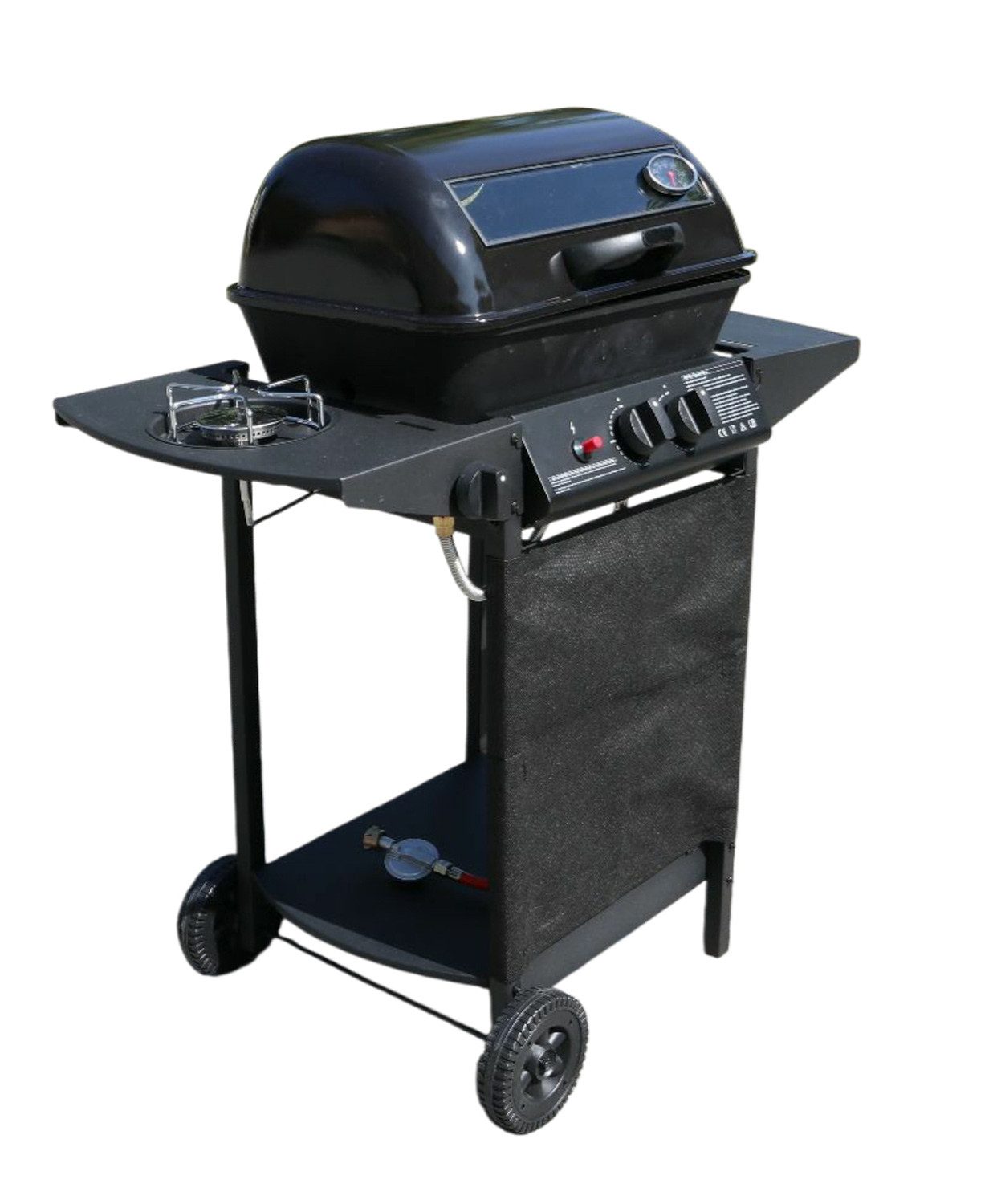 Kingsale Gasgrill Premium Gas Grill mit stufenlos regelbaren 5,5 KW Hauptbrenner, für grenzenlosen Grillgenuss, + 2,5 KW Seitenbrenner, Abdeckhaube mit Thermometer
