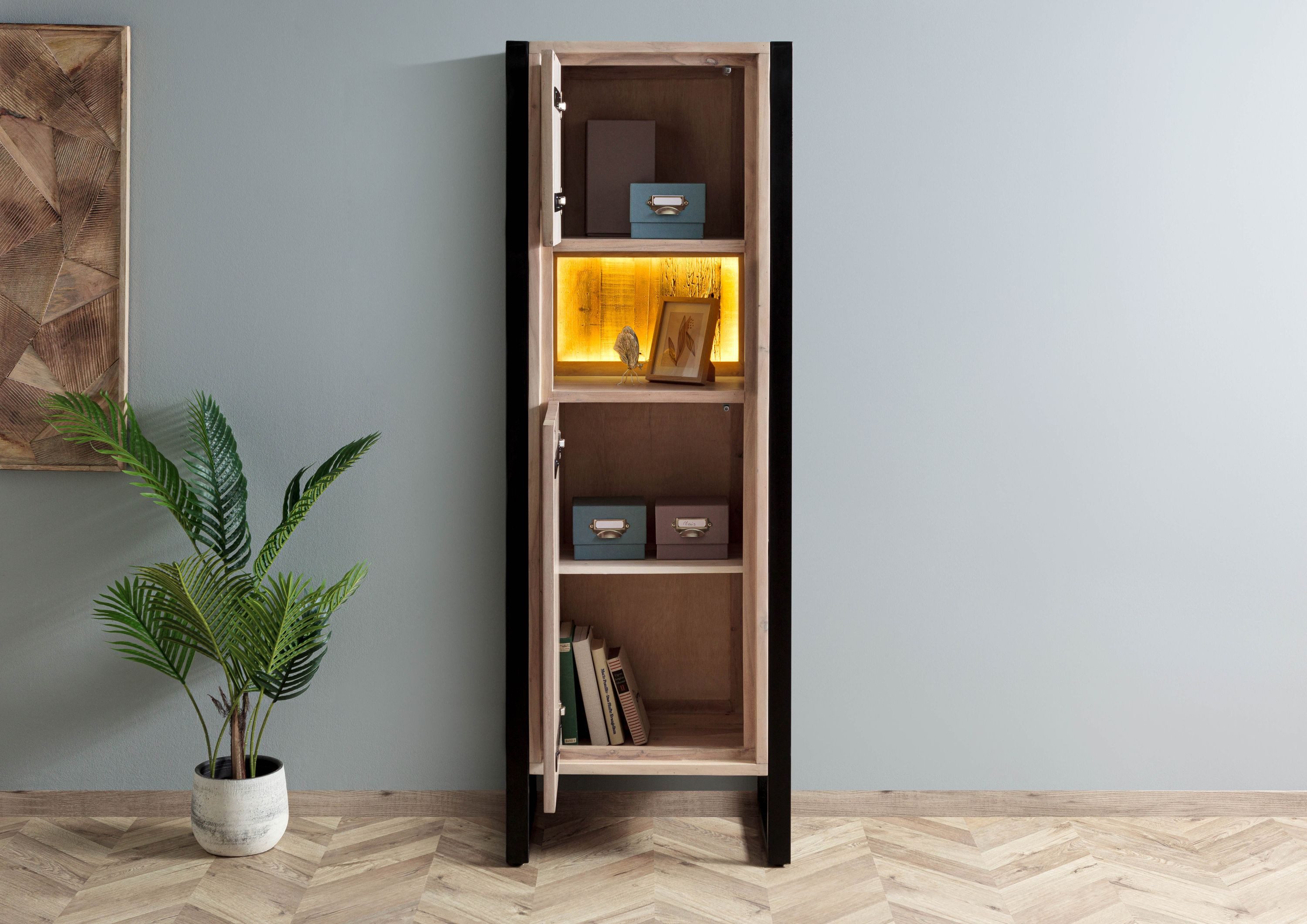 Massivmoebel24 Bücherregal DENVER, 1-tlg., Akazie / Altholz 62x40x180 natur lackiert DENVER #105