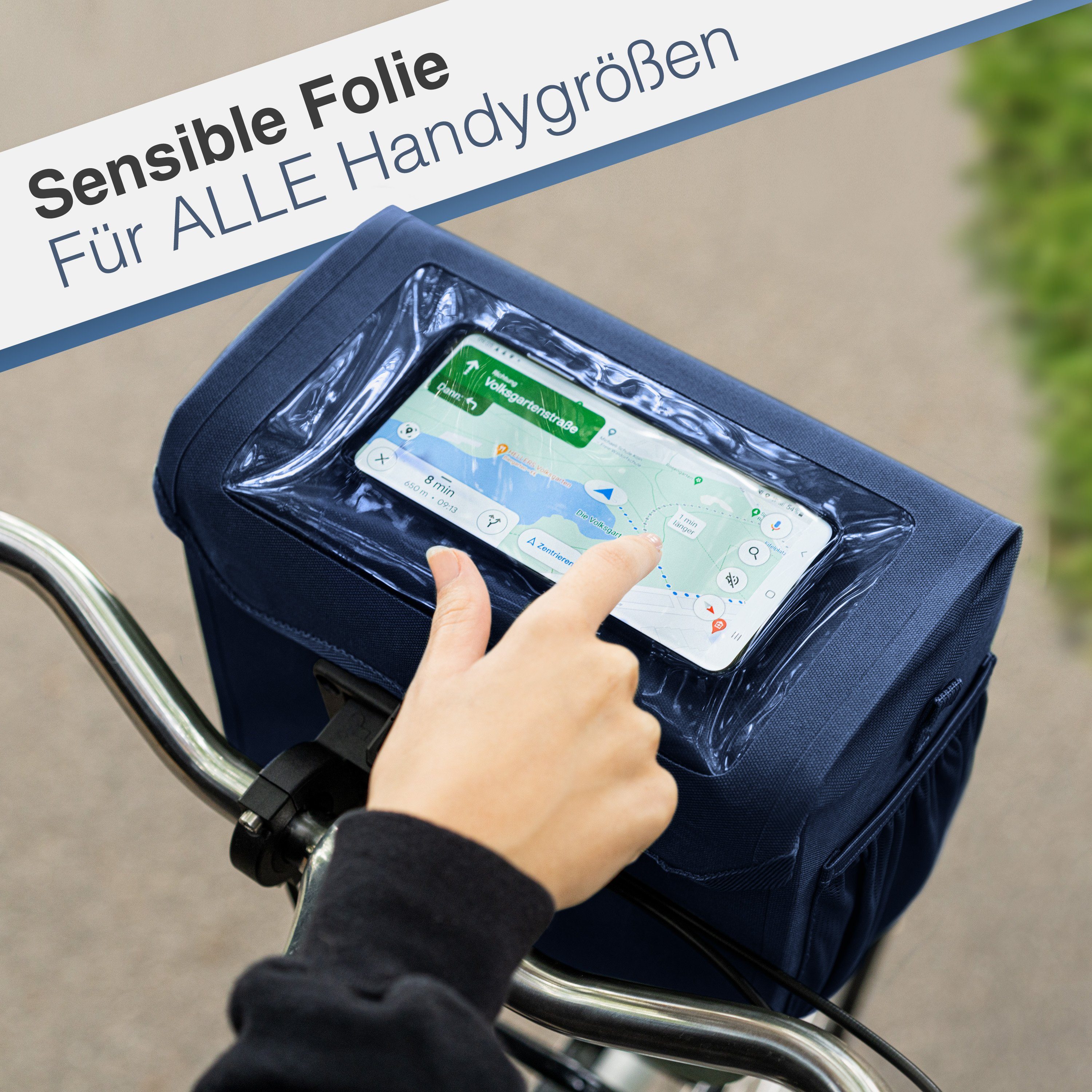 Valkental Lenkertasche Fahrradtasche vorne mit Handyfach, Klickfix-kompatibel, wasserdicht & reflektierend – Bild 5 von 5