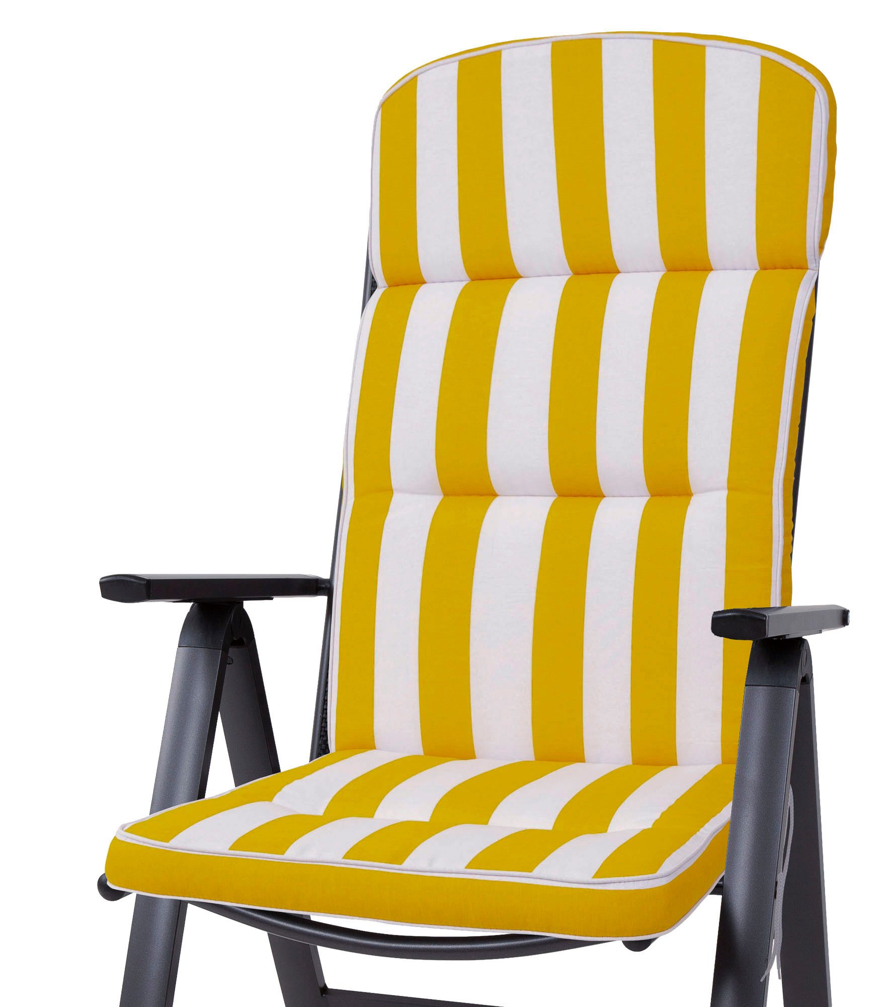 KETTtex Hochlehnerauflage Hochlehner Alicante 2153 gelb-weiß Blockstreifen 120x50x7 cm KETTtex, (1 St), Halteband verstellbar mit Bindebändern – Bild 2 von 5