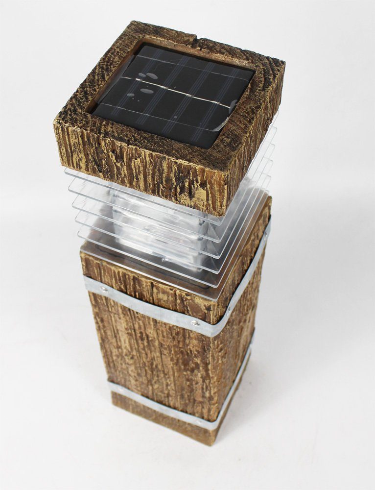 Arnusa LED Solarleuchte Sockelleuchte in 12 Sockelmontage x Holzoptik warmweiß, LED fest cm Tageslichtsensor, und integriert, Erdspieß Mit 43,5 Gartenlampe