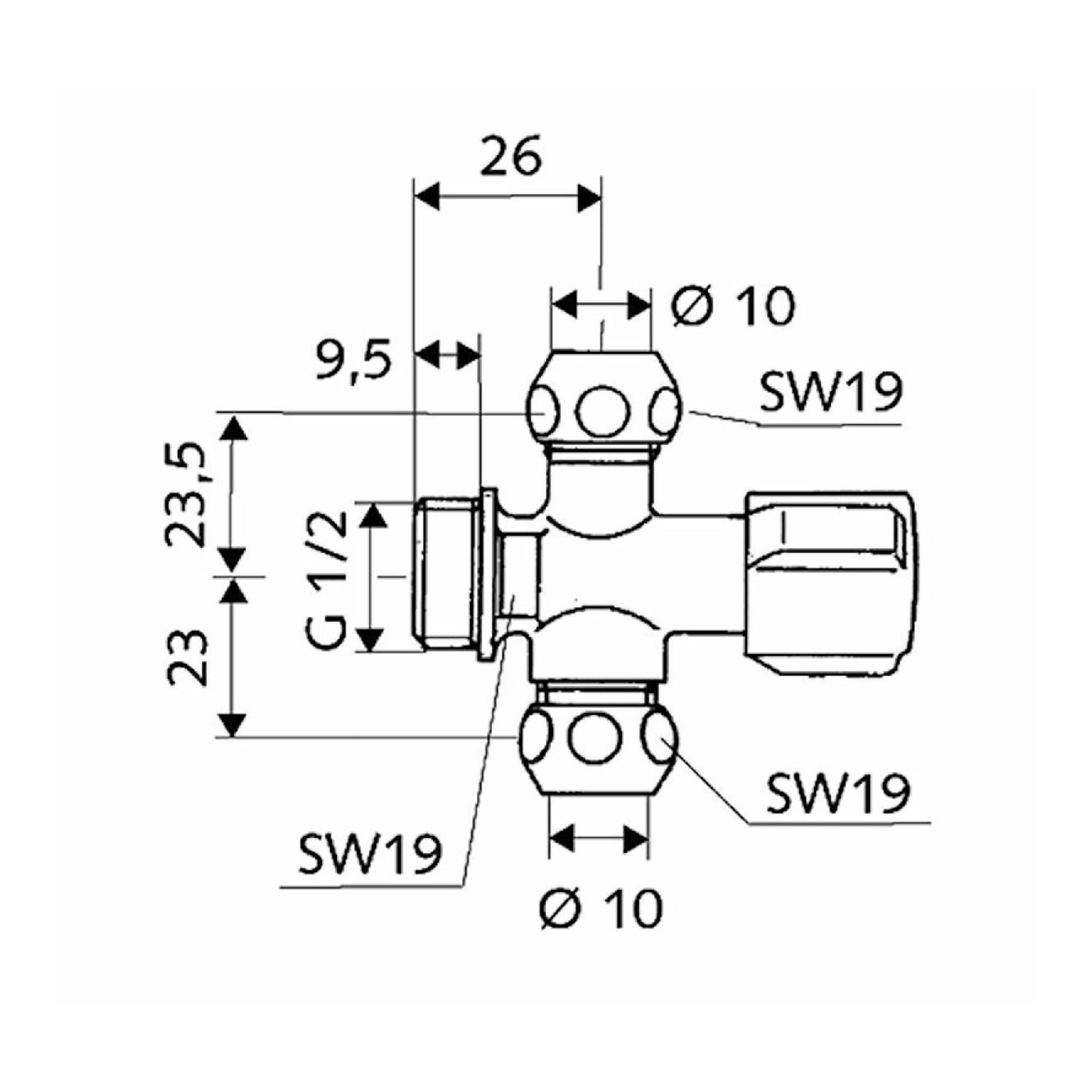 Schell Eckventil Doppel Eckventil COMFORT DN 15 - 1/2 mit zwei Abgängen - 049910699