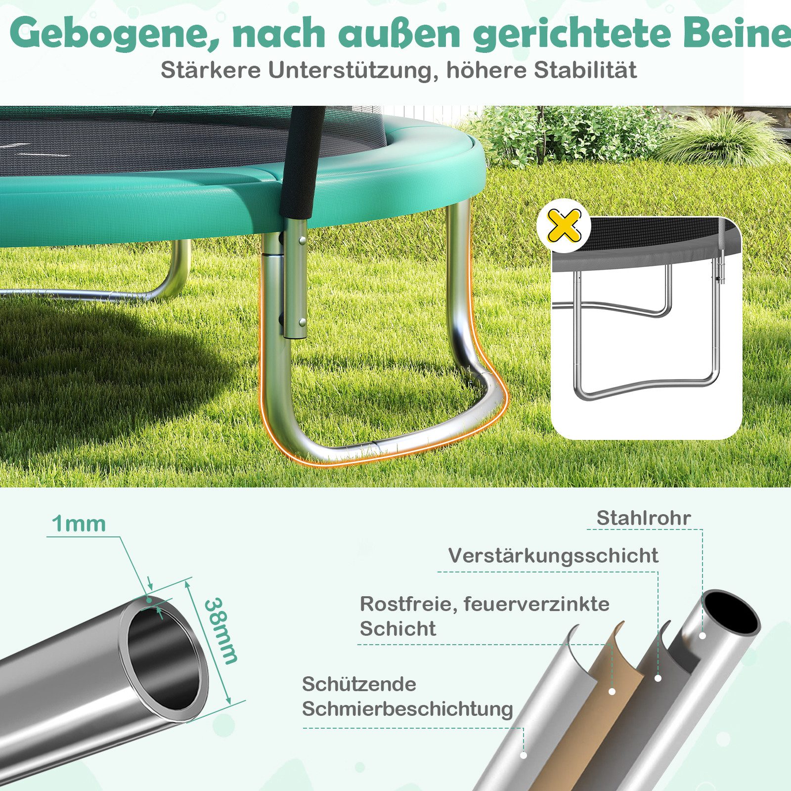COSTWAY Gartentrampolin, Ø 366 cm, Trampolin, mit Sicherheitsnetz & Leiter