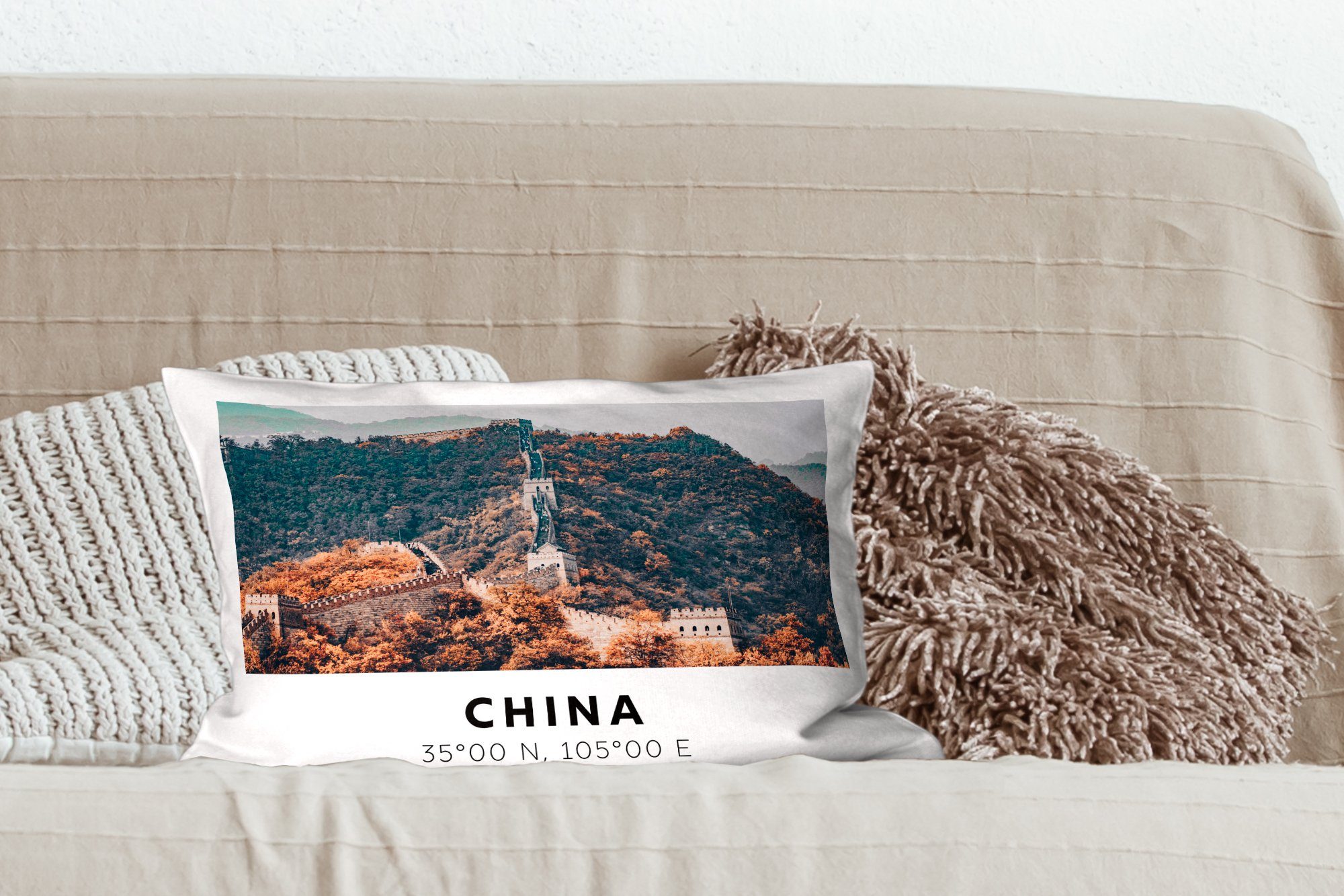 MuchoWow Dekokissen Chinesische Dekoration, - Dekokissen - Mauer Asien, Schlafzimmer Herbst mit Füllung, Wohzimmer Zierkissen
