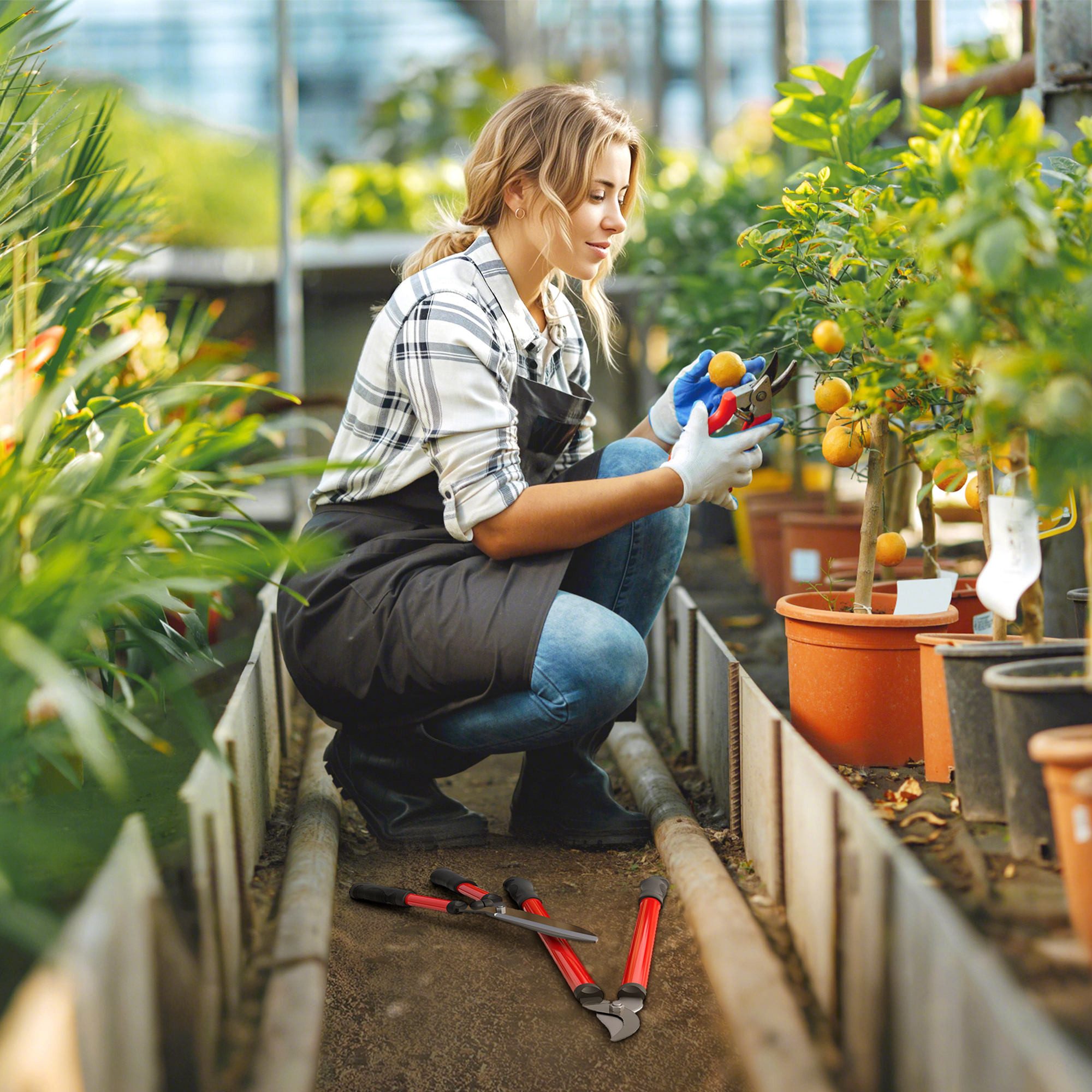 Outsunny Gartenpflege-Set mit antihaftbeschichtete Stahlklingen, Rutschfeste Griff, zum Schneiden von Hecken und Ästen für Arbeiten im Garten
