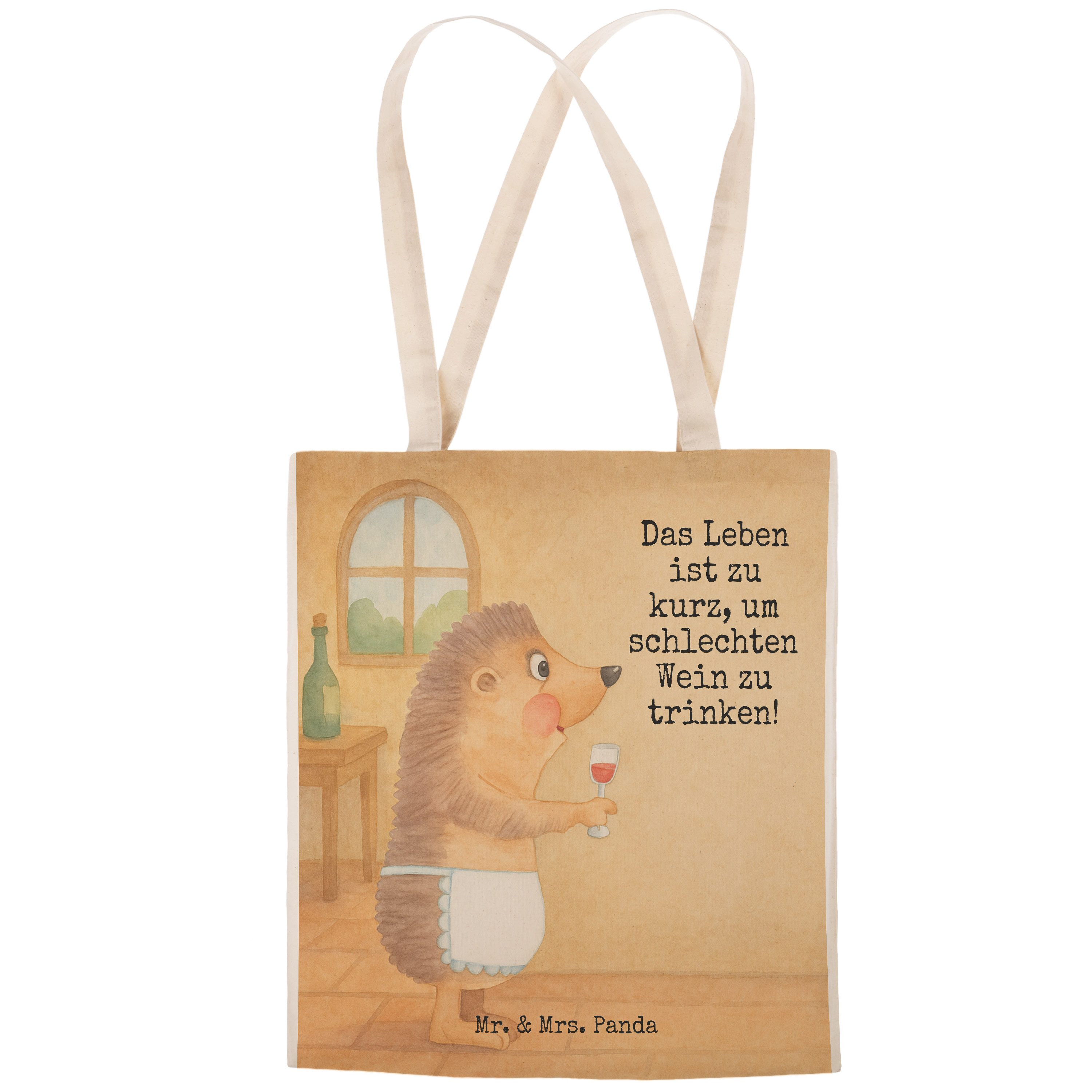 Mr. & Mrs. Panda Tragetasche Igel Wein Design, Tote Bag, Weiß, Beutel, Tasche, trinken, Lustige Sp (Packung), Wein trinken Tragetasche mehrzwecktasche