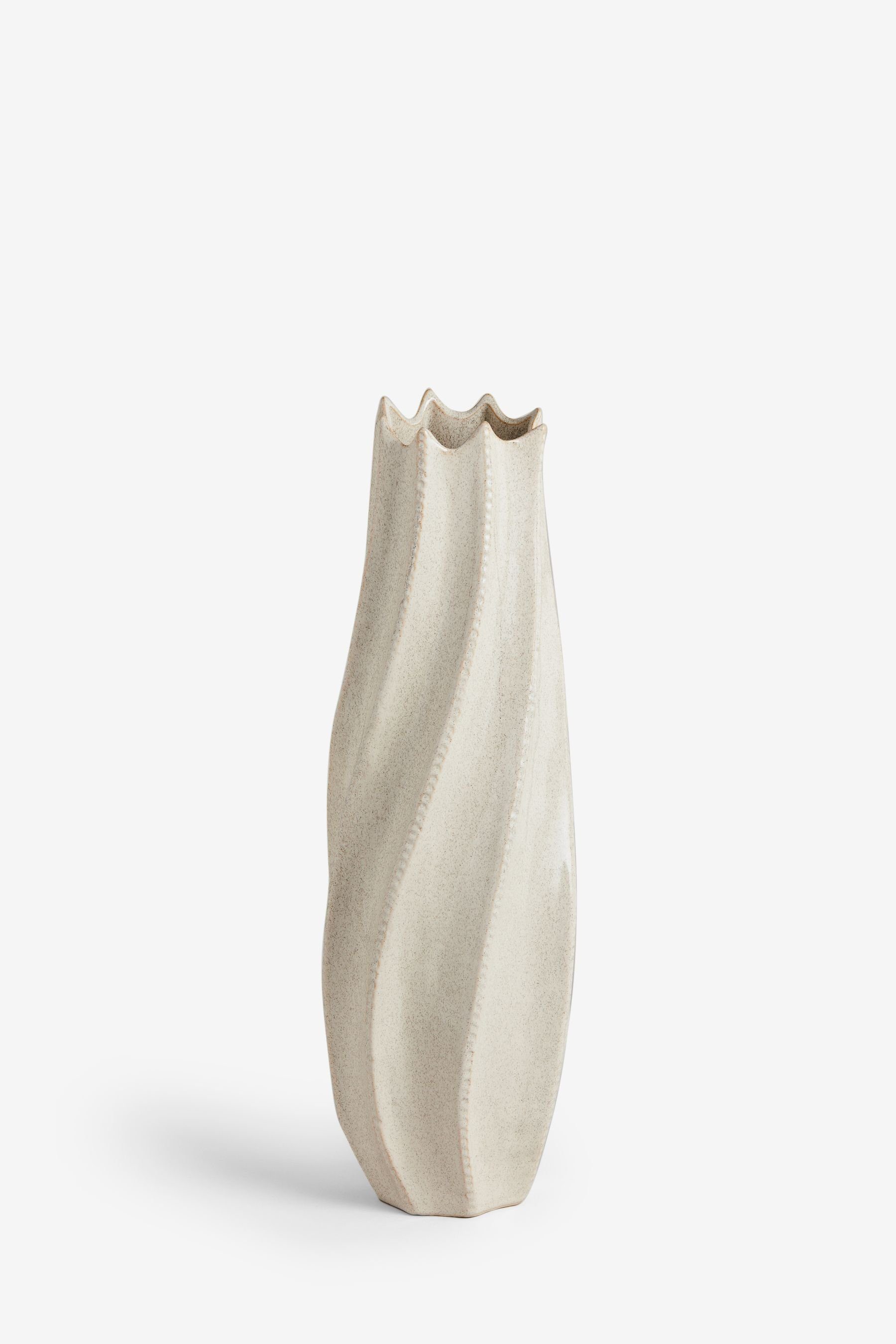 Next Dekovase Extragroße Bodenvase aus Keramik mit Raffdesign