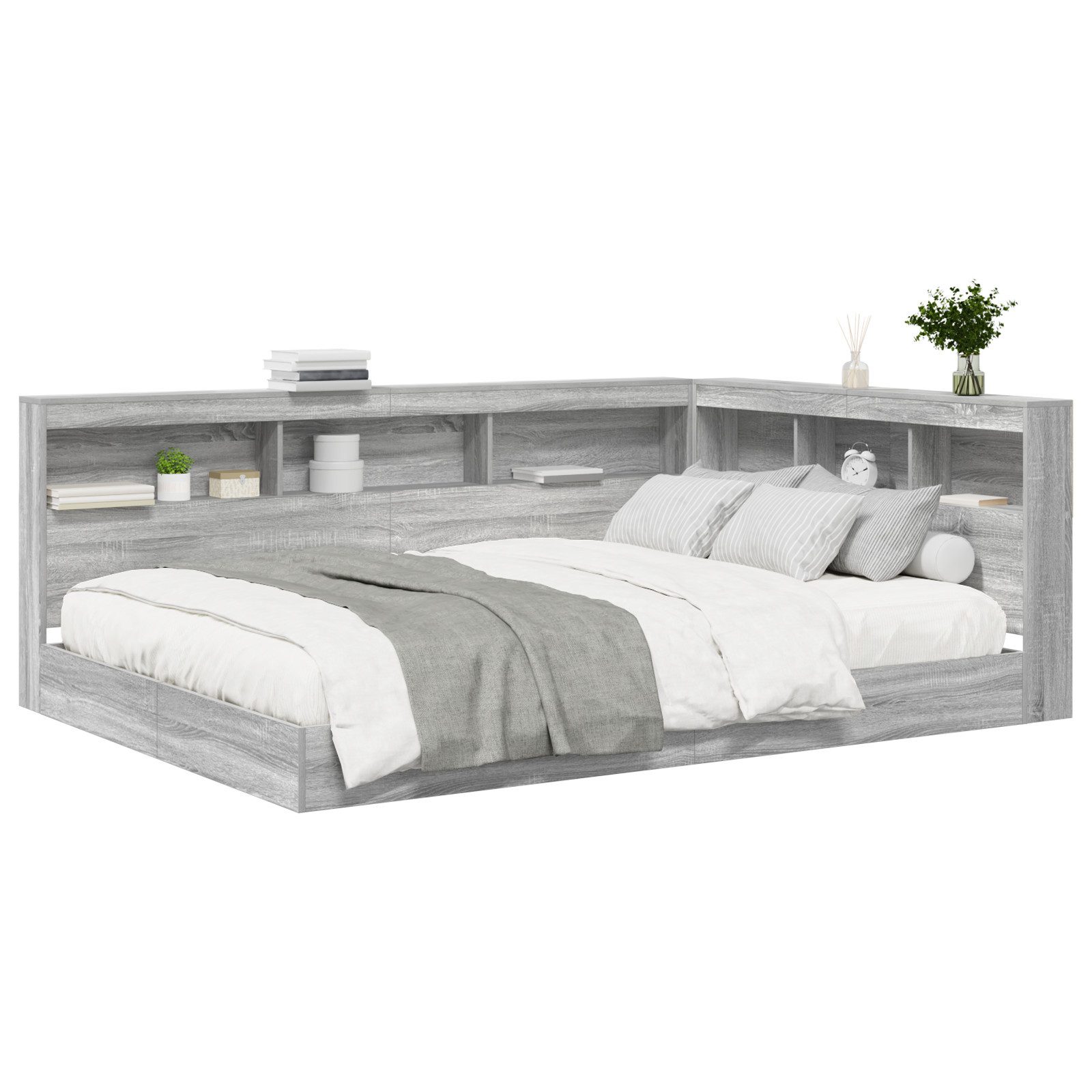 vidaXL Bett Bücherregal-Bett Grau Sonoma 140x200 günstig online kaufen