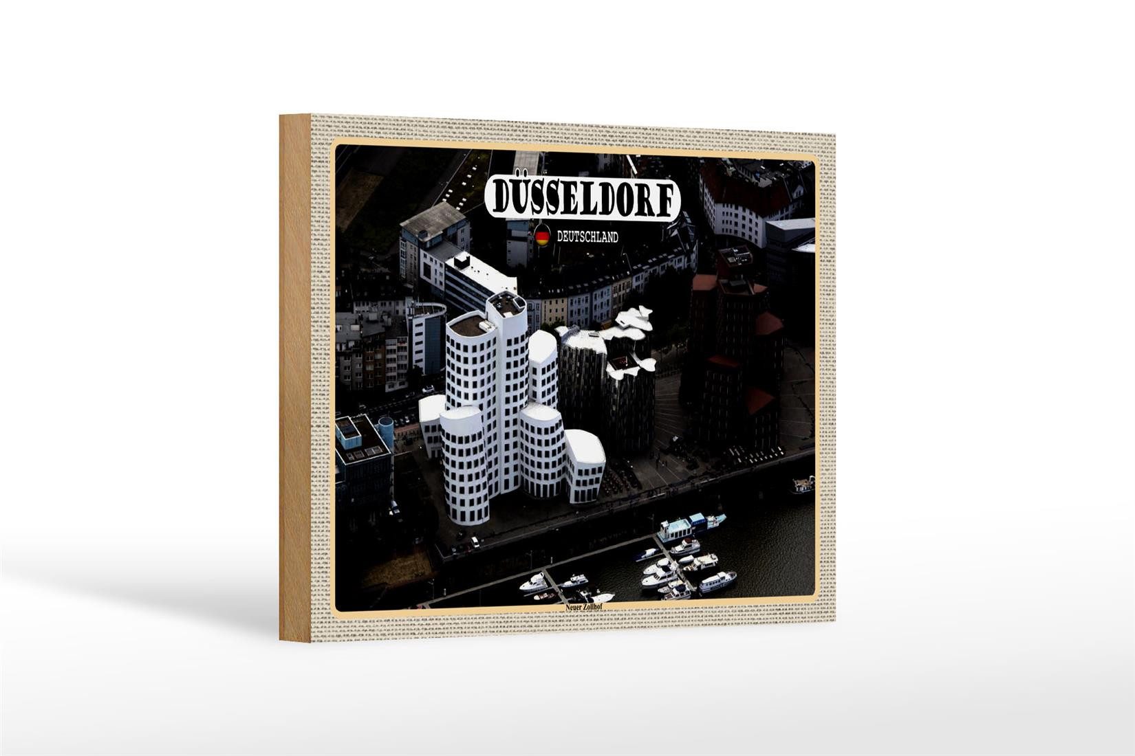 Femer GmbH Holzbild Städte Düsseldorf Neuer Zollhof Gebäude 18x12 cm, (1 St), Glatte Holzfaserplatte (MDF), vorn beschichtet