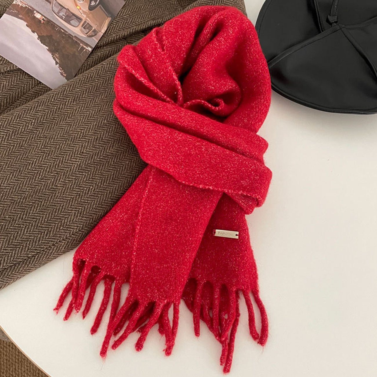 EBUY Modeschal Warmer Strickschal für Damen im Winter Rot