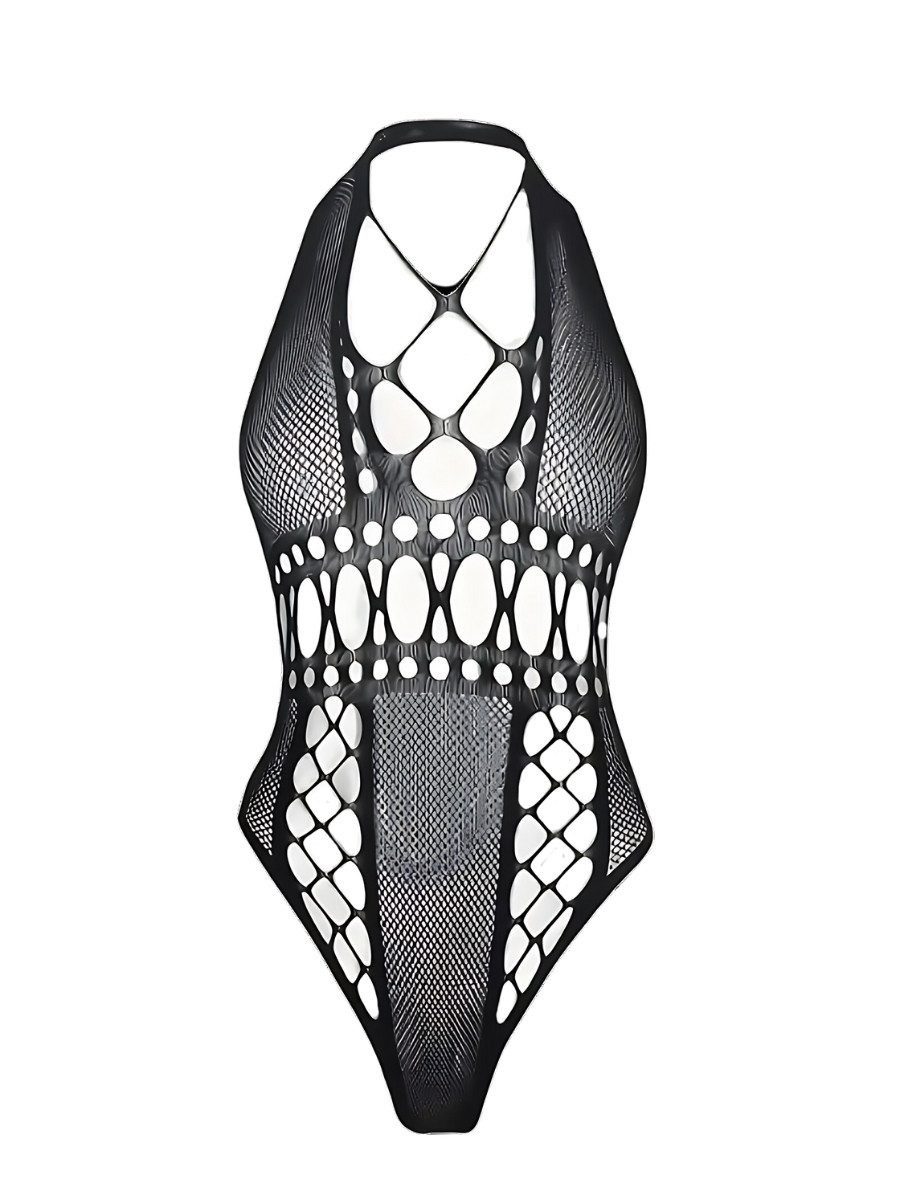 Elegant Love Neckholder-Body Sexy Bodystocking – Figurbetonter Strumpfbody aus Netz Stilvoller Netz-Catsuit – Rückenfreier Body als elegantes Dessous