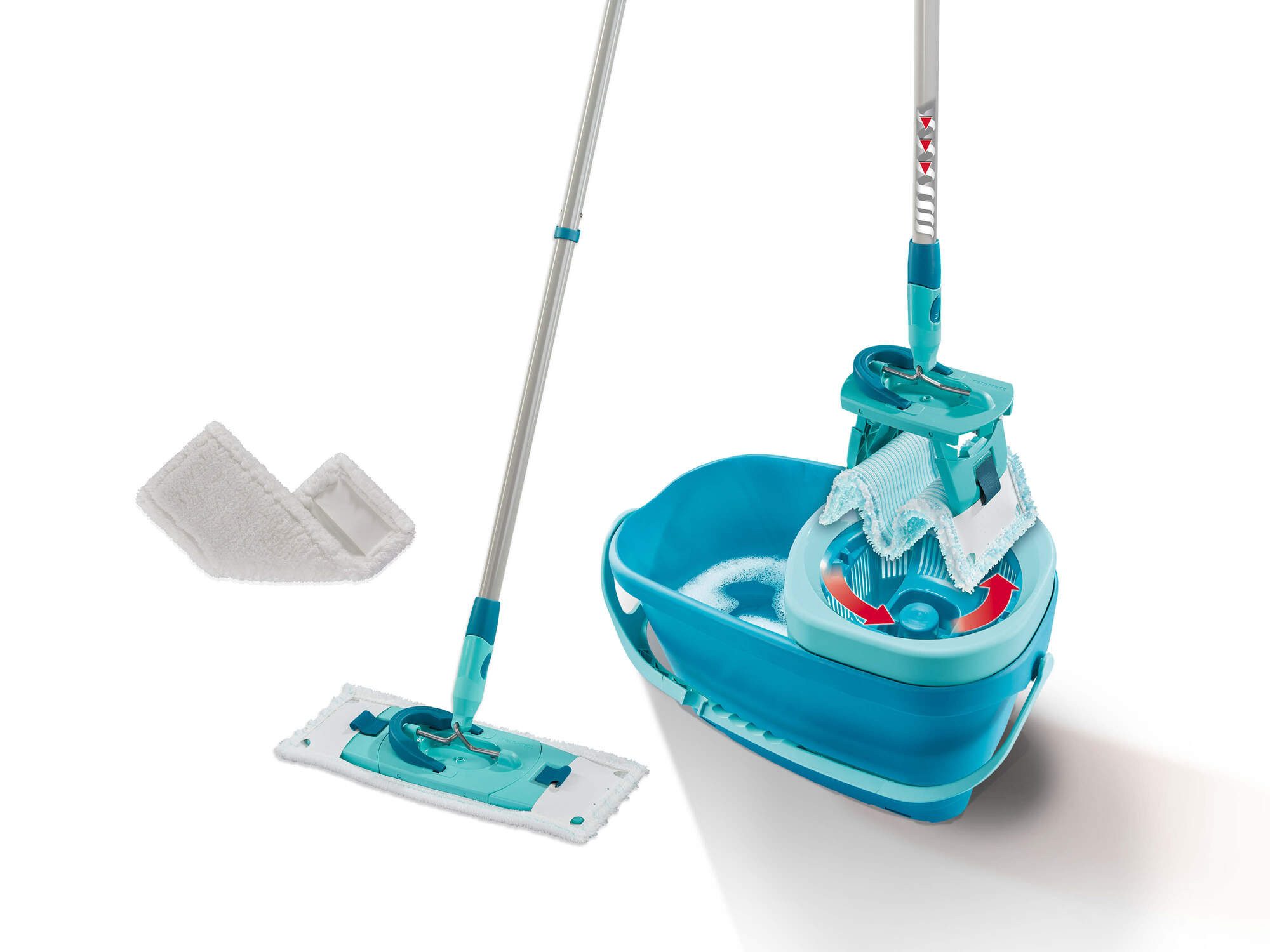 Leifheit Bodenwischer-Set Set CLEAN TWIST M Ergo (micro duo) + SUPERDUSTER M, (5-St), Set mit Wischer & Presse, entfernt 99 % Keime, Bezüge waschbar