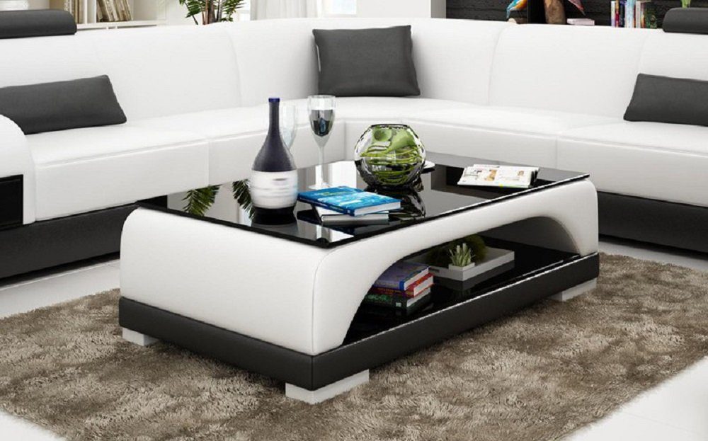 JVmoebel Couchtisch Design Glastisch Leder Couch Tisch Tische Glas Sofa Wohnzimmertische Weiß/Schwarz