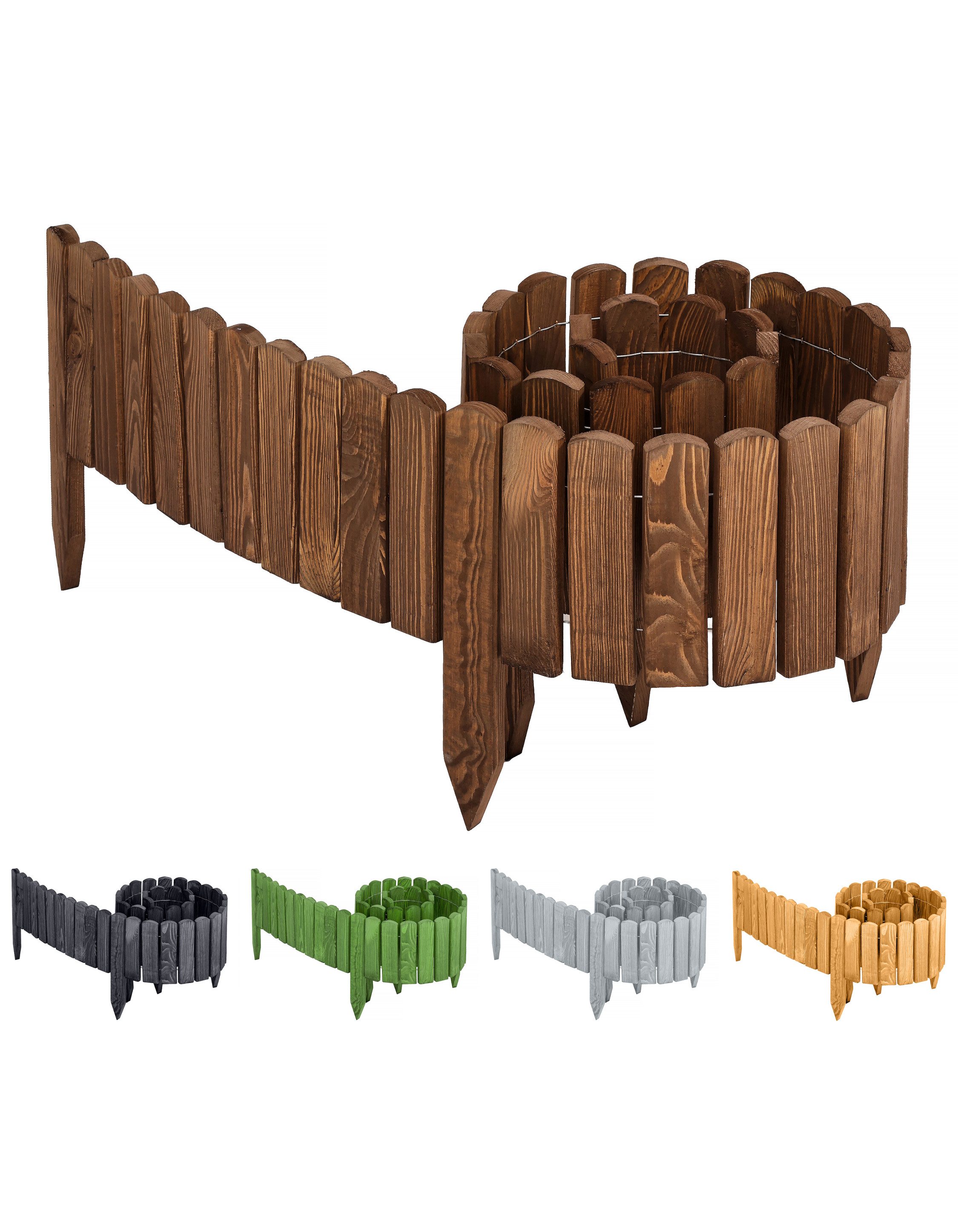 Garronda Rasenkante Beeteinfassung Holz Rollzaun Flexibler Rollborder Länge: 2m GD-0046