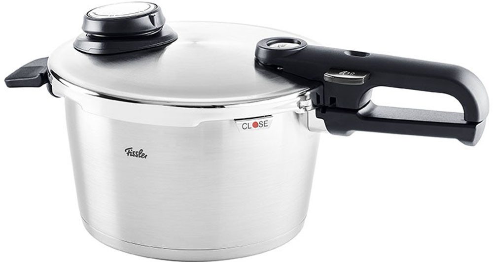 Fissler Schnellkochtopf Vitavit® Premium Edelstahl Dampfkochtopf mit Einsatz Induktion, Edelstahl 18/10 (3-tlg), Verriegelungsanzeige, Einstellbares Abdampfen, Einstellbare Kochstufen