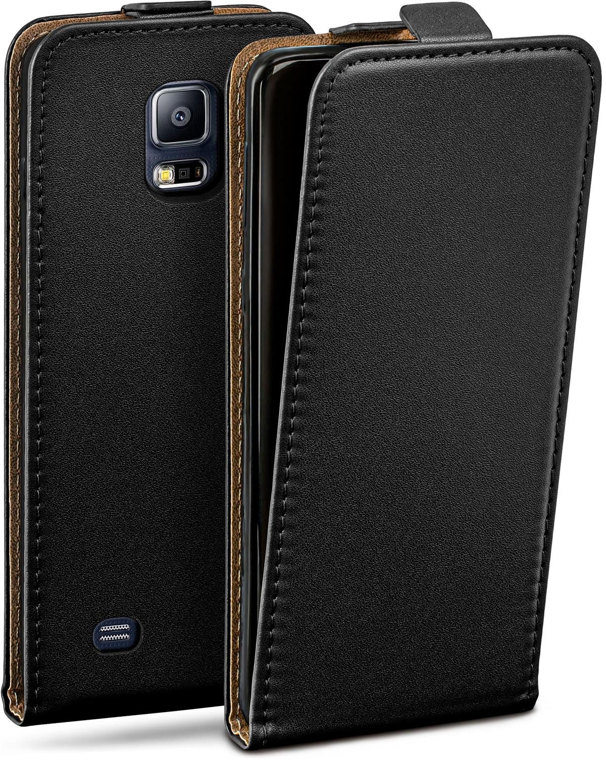 moex Handyhülle für Samsung Galaxy S5 Neo Hülle Klappbar Flip Case Schwarz 5,1 Zoll, 360 Grad Schutz Handytasche Leder Optik PU Lederhülle Cover Klapphülle