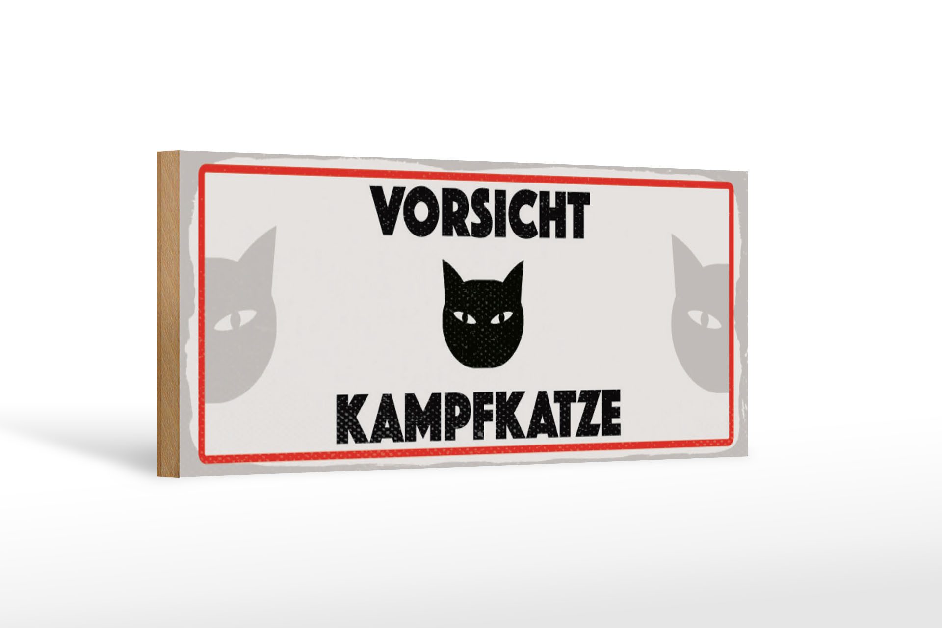 Femer GmbH Holzbild Hinweis 27x10 cm Vorsicht Kampfkatze, (1 St), Glatte Holzfaserplatte (MDF), vorn beschichtet