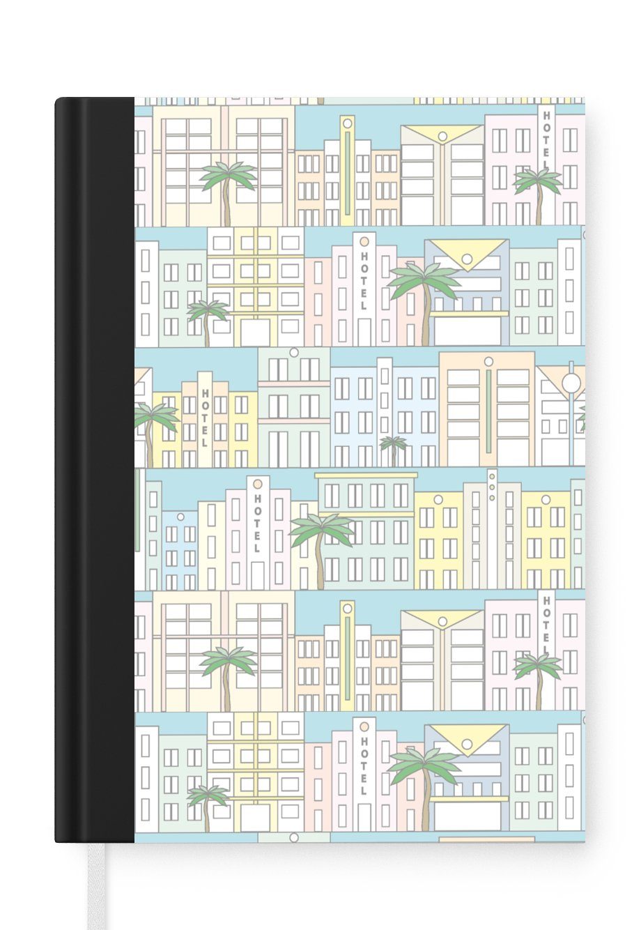 MuchoWow Notizbuch Miami - Skyline - Muster - USA, Journal, Merkzettel, Tagebuch, Notizheft, A5, 98 Seiten, Haushaltsbuch