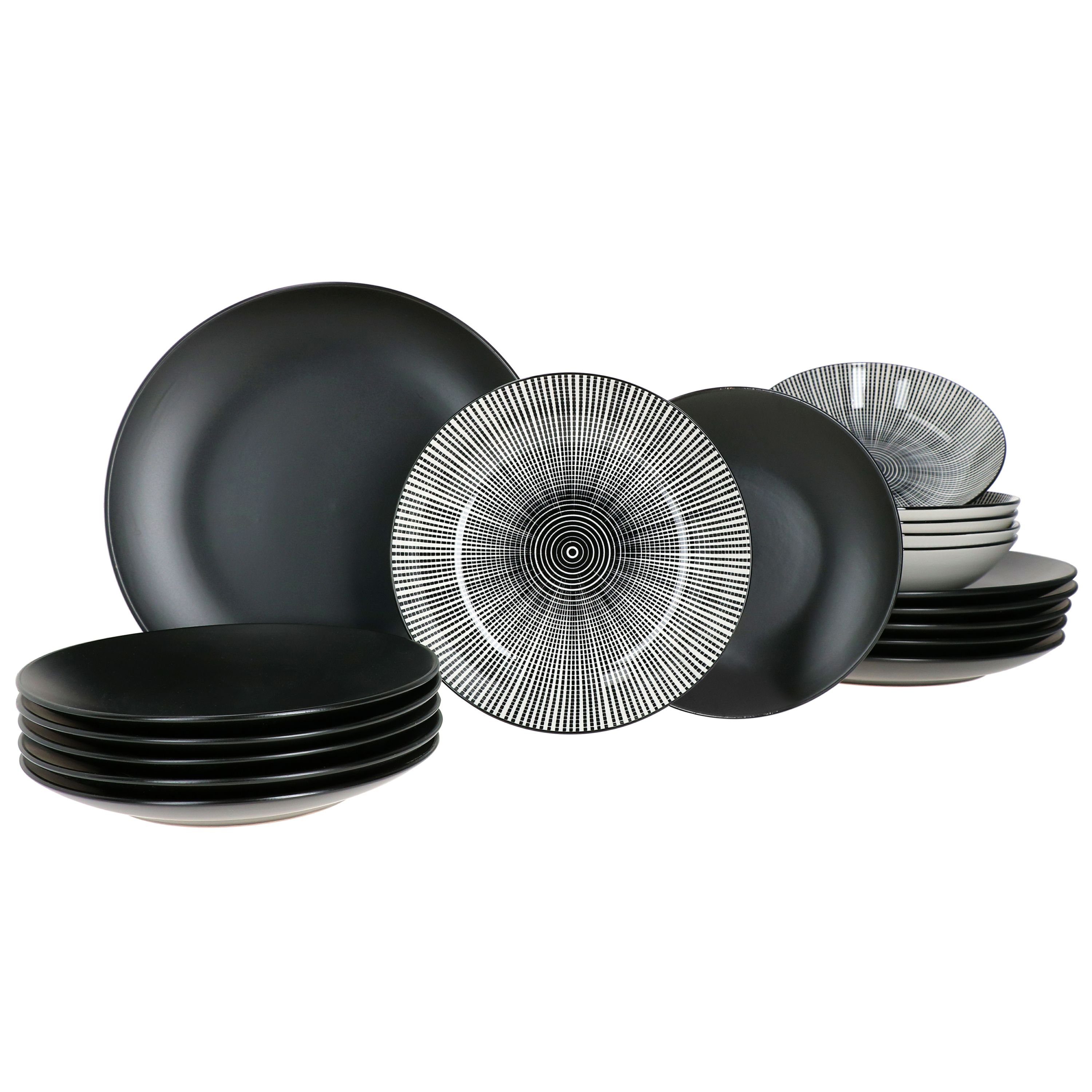 Teller-Set 18tlg. Tellerset Nagano schwarz / weiß für 6 Personen