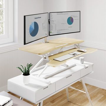 FITUEYES Schreibtisch Steh Sitz Schreibtisch (Höhenverstellbarer Schreibtischaufsatz Computertisch Sitz-Steh-Schreibtisch Stehpult), mit Tastaturablage und Tablet-Halter
