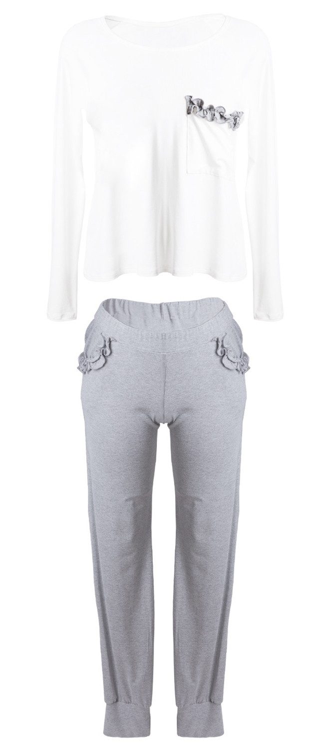 DKaren Pyjama bequemer Damen-Schlafanzug mit charmanten Rüschen, Nachtwäsch günstig online kaufen