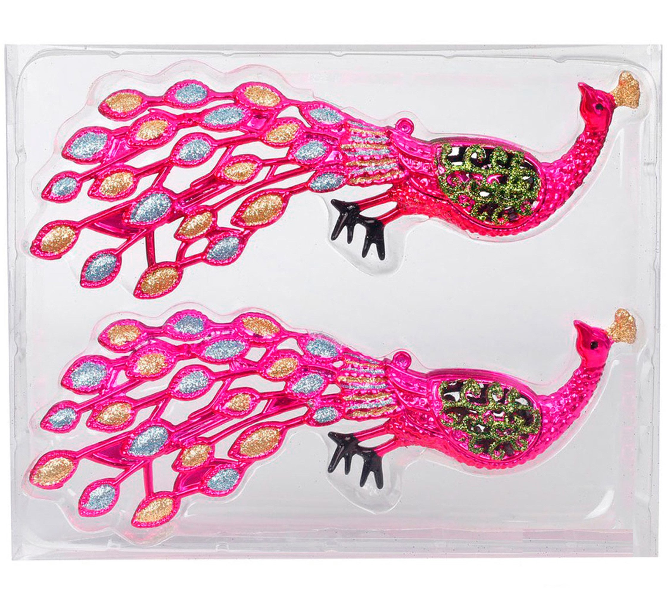 MAGIC by Inge Christbaumschmuck, Christbaumschmuck Anhänger Pfau 20cm Kunststoff 2er Set Pink