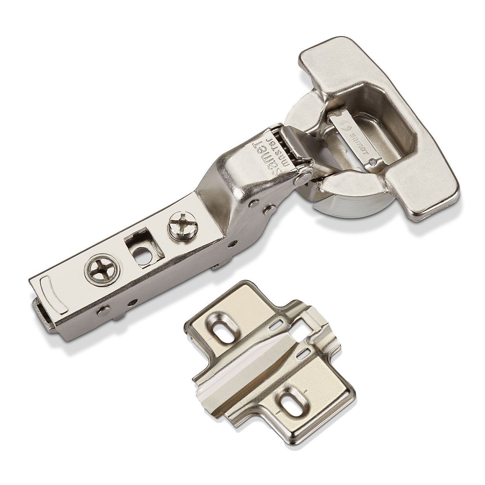 SO-TECH® Möbelbeschlag Topfband Master T45 inkl. Kreuzplatte Exzenterverstell. (2 St), Eckanschlag 110° ungedämpft, werkzeuglose Topfmontage