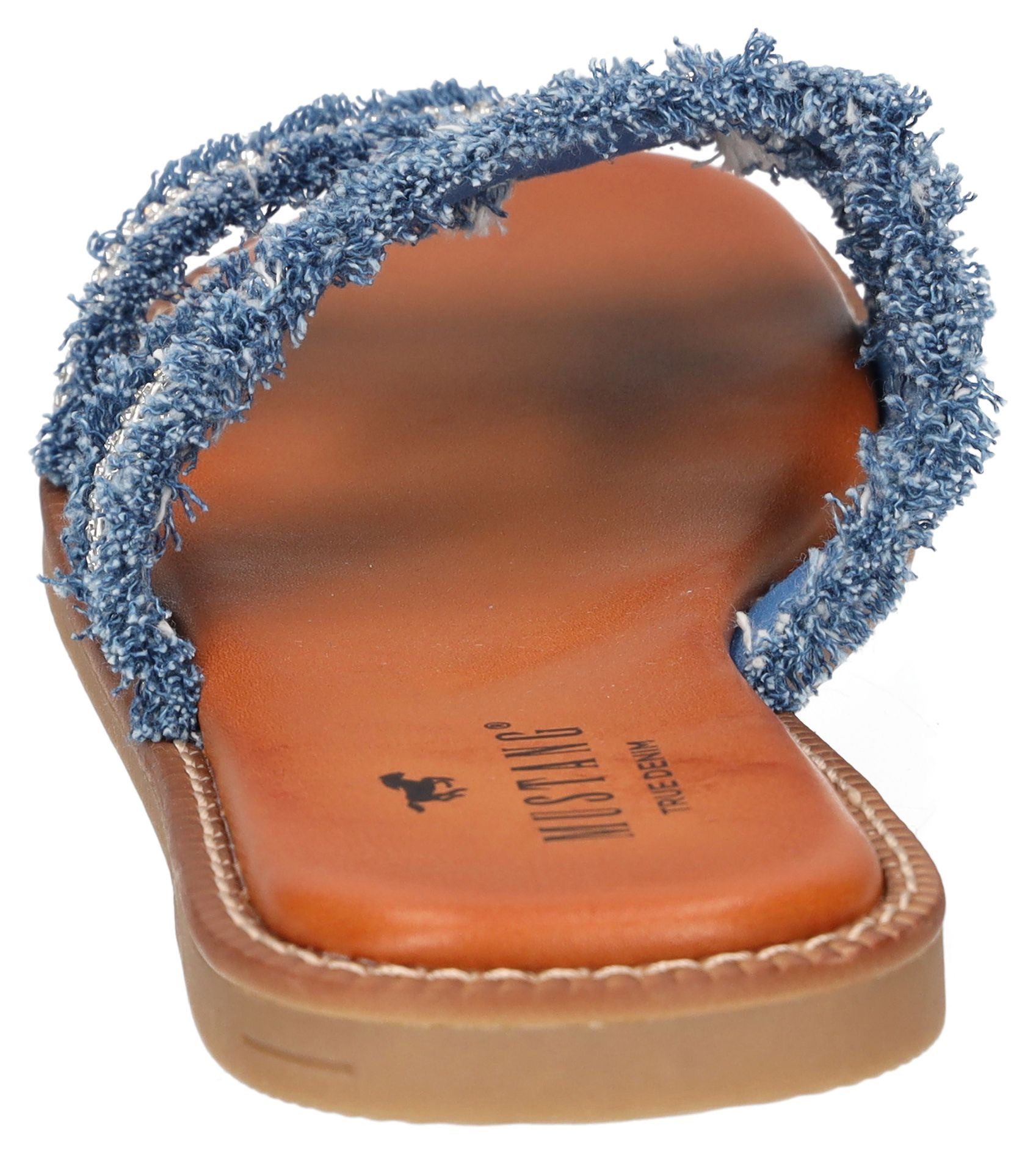 Mustang Shoes Pantolette, Flats, Sandale im Jeans-Look mit Strass-Steinchen günstig online kaufen